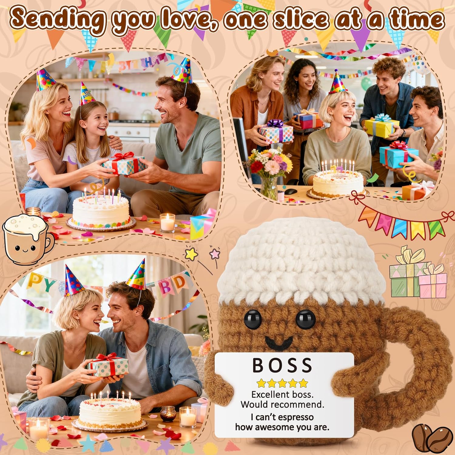 Boss Gifts for Crochet Coffee Cup, Handmade Gifts for Bosses Coworkers Coffee Lovers, Thank You Gift for Women Men, Appreciation Gift for Boss Day Birthday Retirement Farewell Promotion Decoration - Image 5