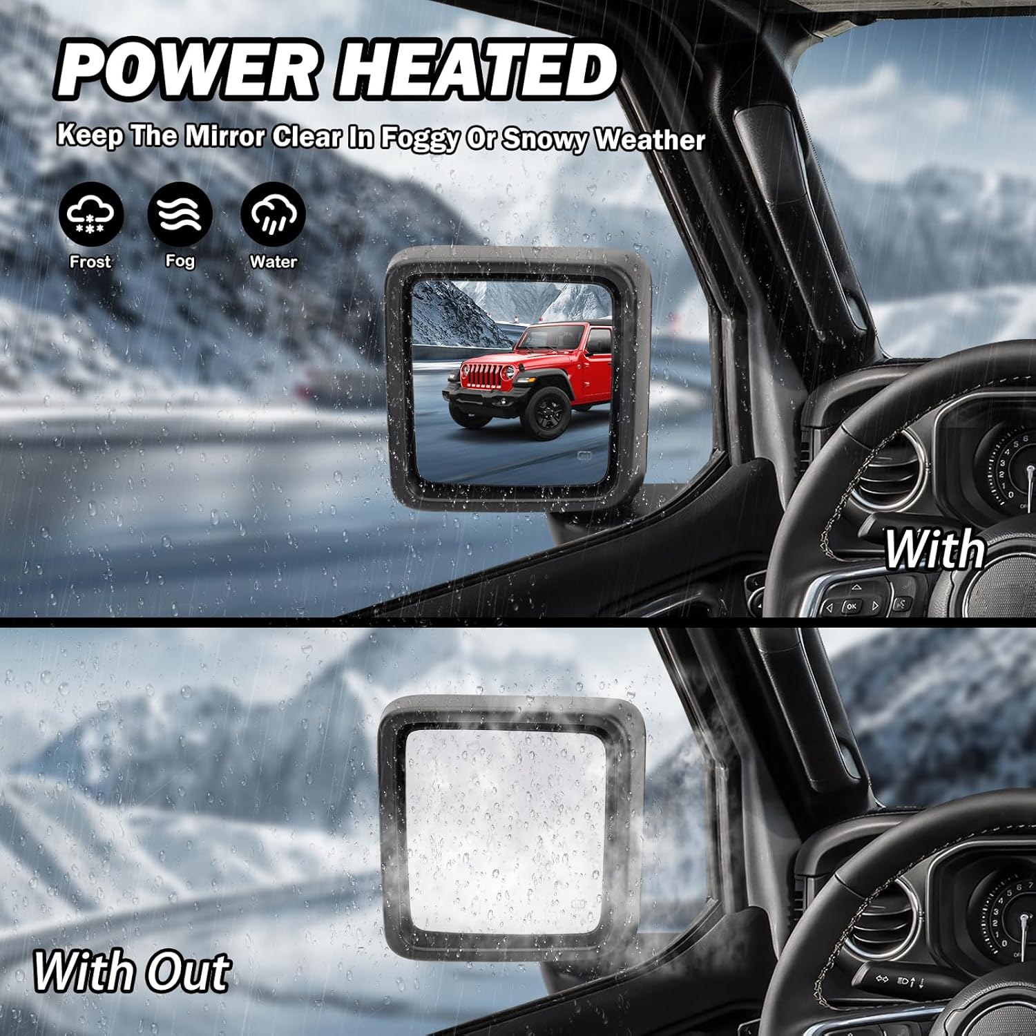 Driver Side Mirror for 2018-2023 Jeep Wrangler JL/2020 2021 2022 2023 Gladiator JT,Mirror Assembly with Heated,Manual Folding Without Turn Singal/Blind Spot,Replace 68281890AE 68281890AB