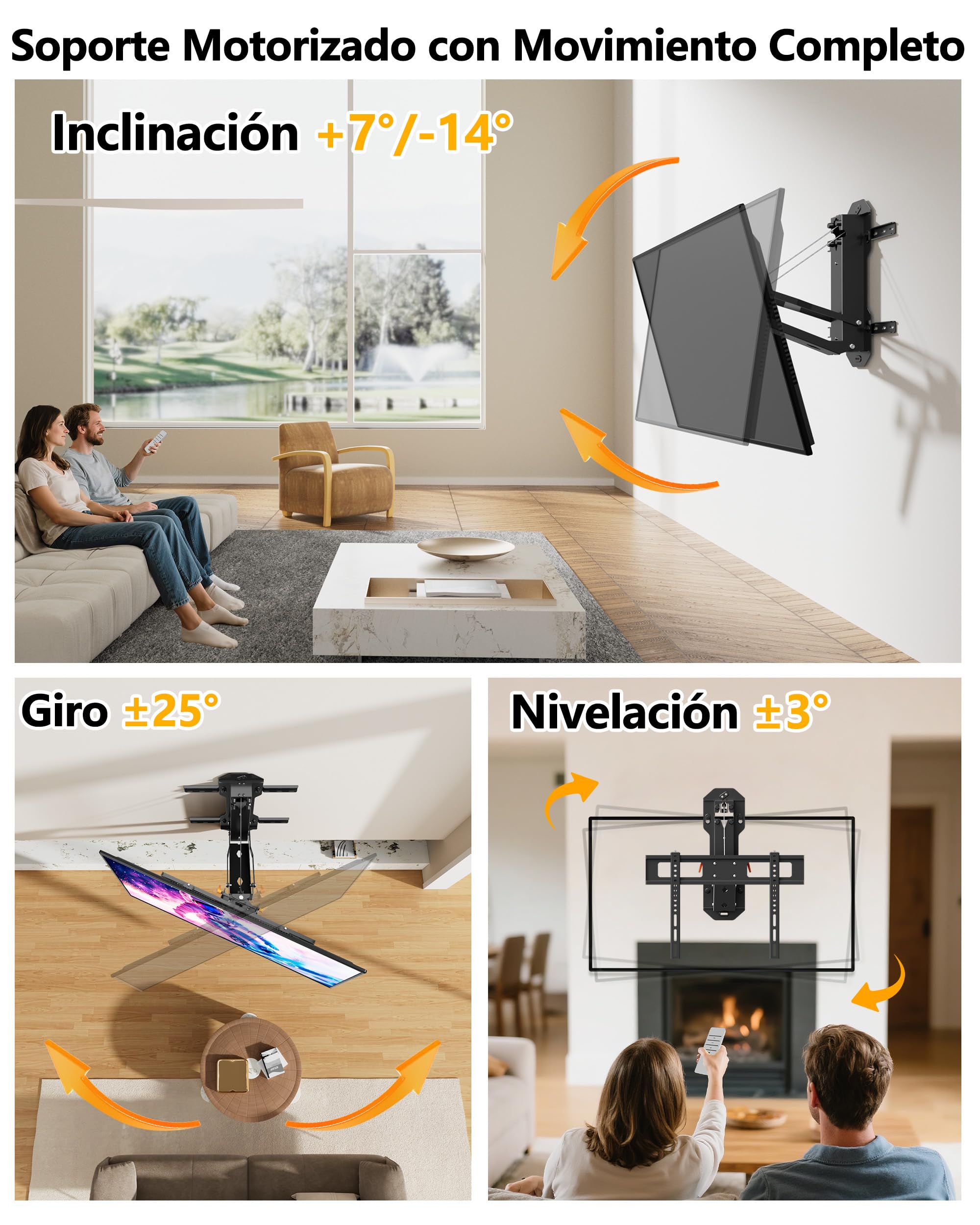 FORGING Mount Soporte de Pared Eléctrico para TV de 32-85", hasta 40 kg | Altura Ajustable con Mando a Distancia, Inclinable y Giratorio, Soporte de Montaje Abatible Eléctrico, Max VESA 600×400mm