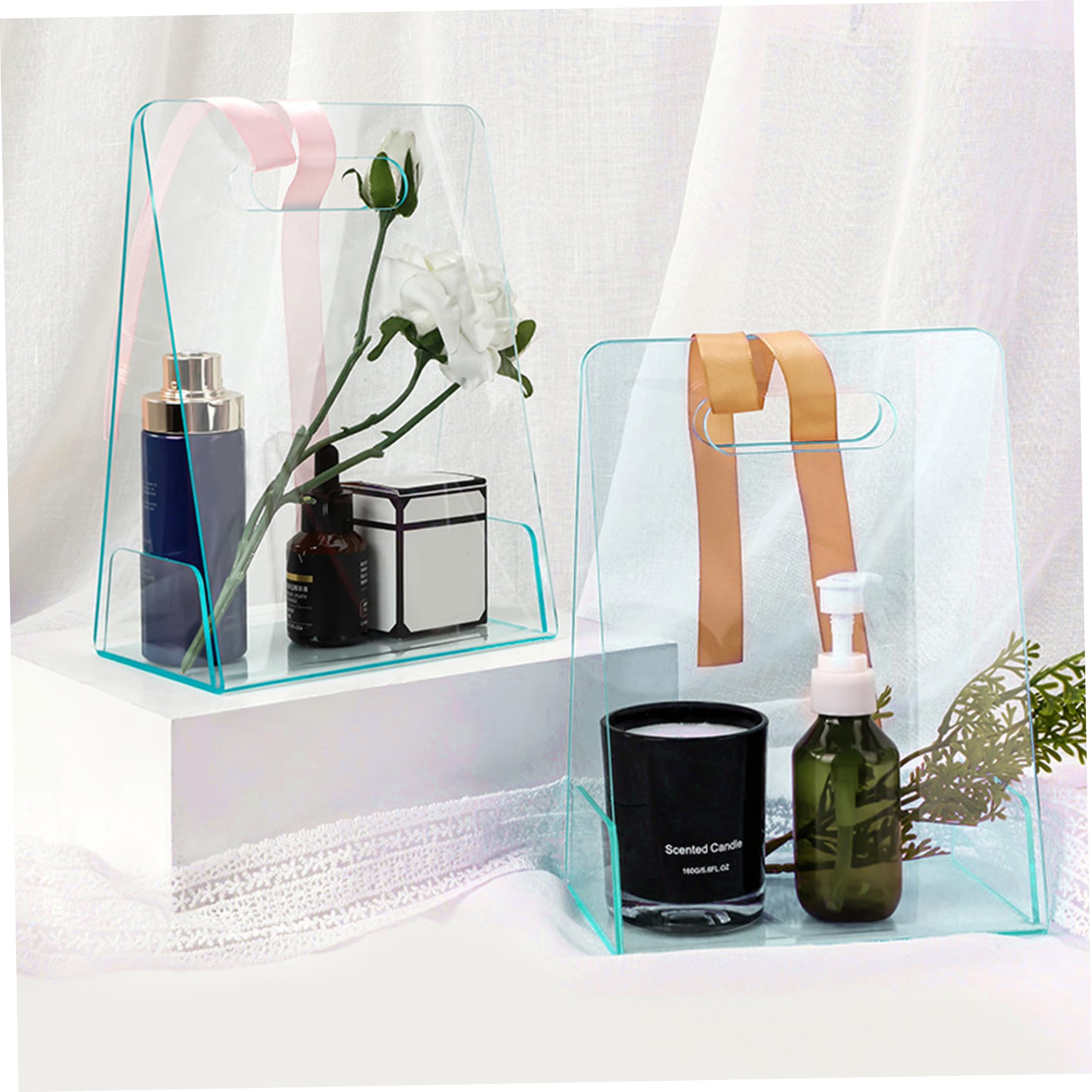 2 pezzi di fioriera in acrilico borsa di fiori trasparente con manici forniture scatola portatile portatile per matrimoni, compleanni, vacanze, trasparente