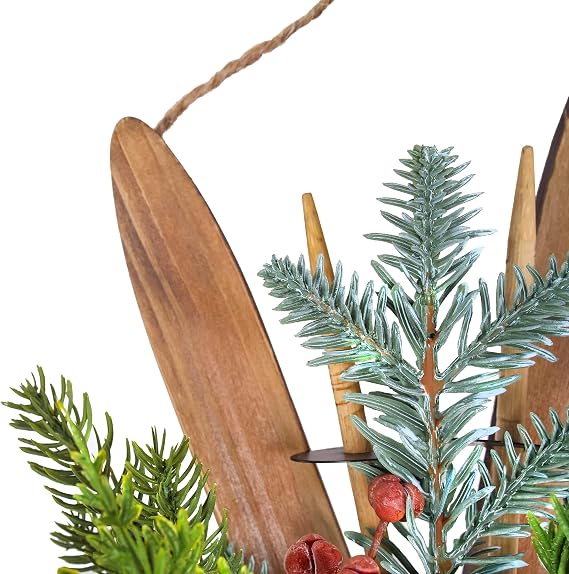National Tree Company First Traditions Holiday Skis Artificial Floral Christmas Wall Decor with Berries and Pinecones, Hanging Loop, Green, 17 in