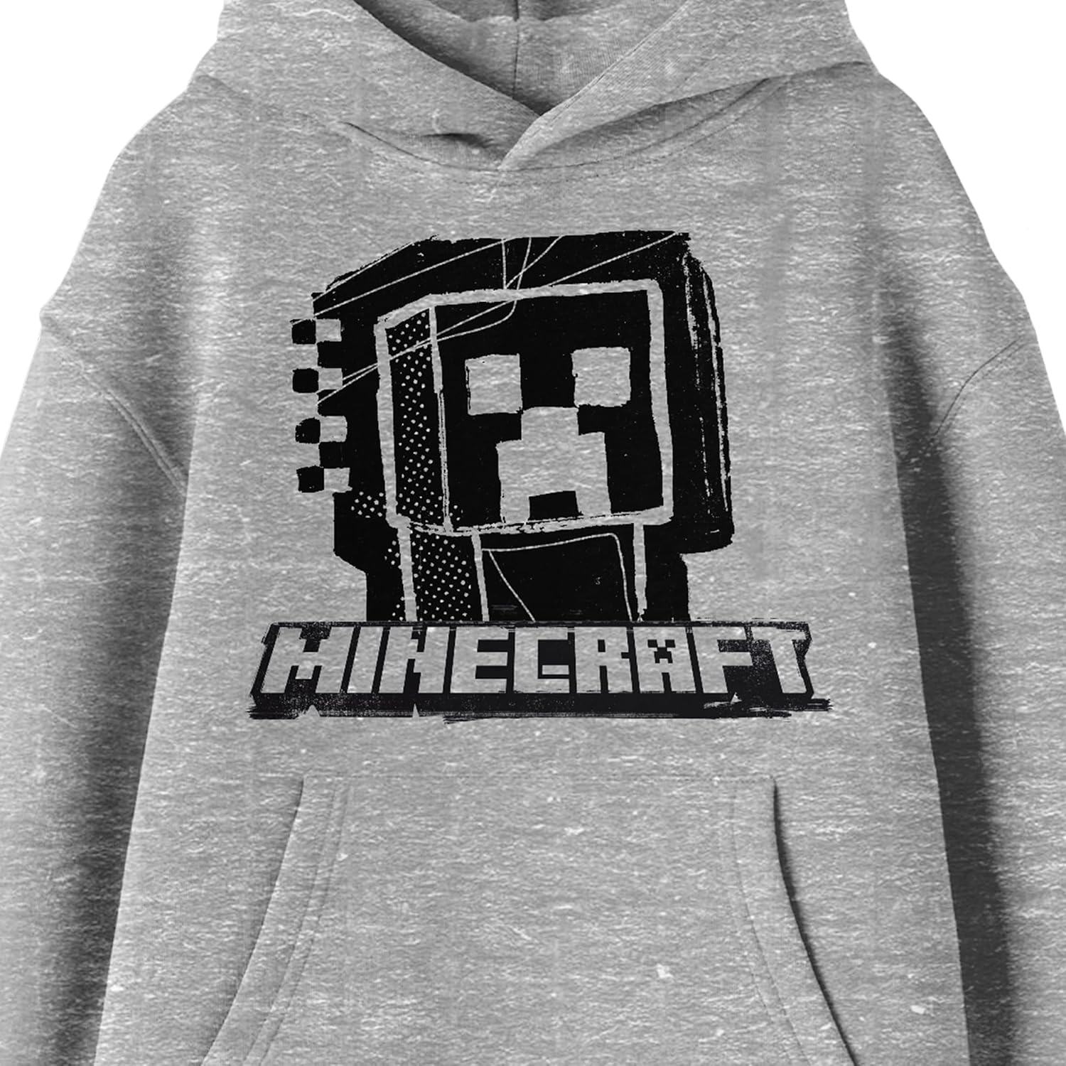 Minecraft Monochrome Creeper Long Sleeve Athletic Heather Youth Hooded Sweatshirt