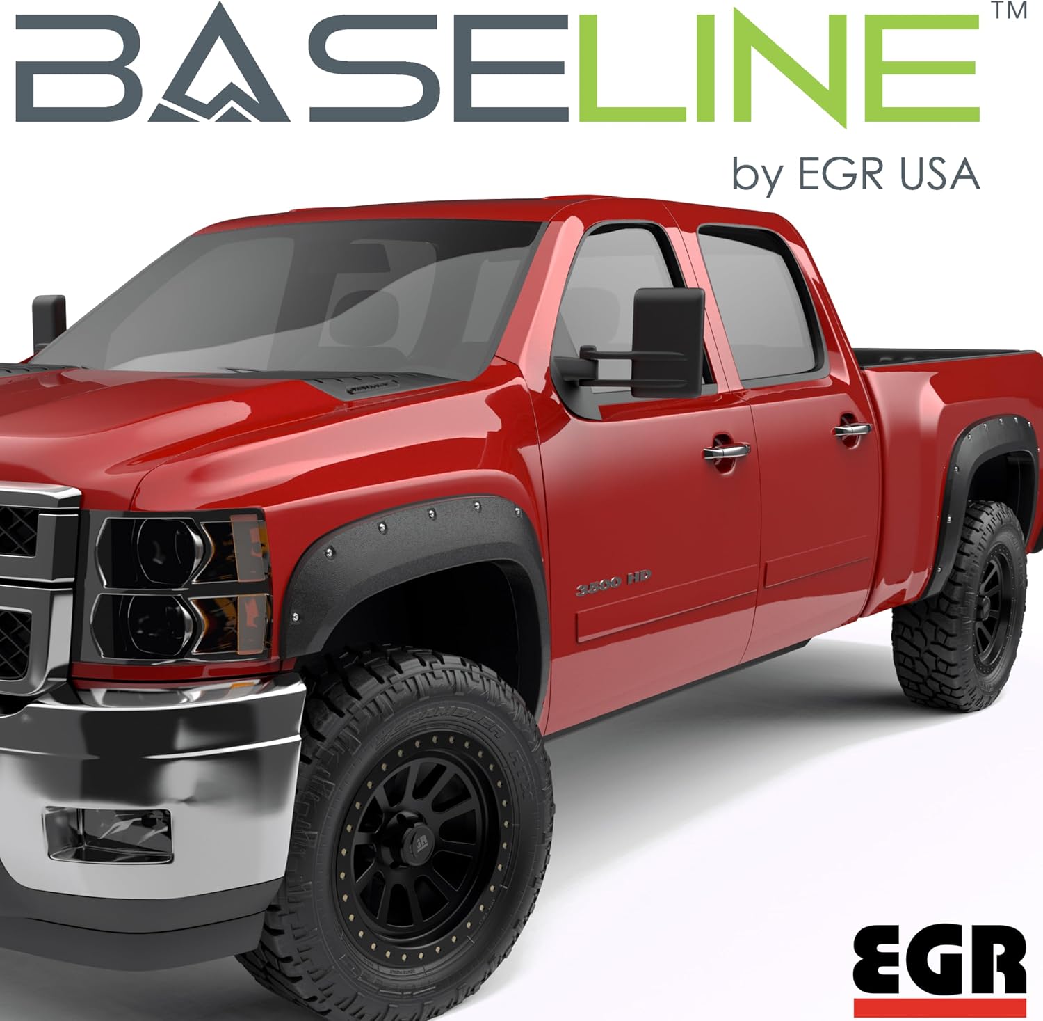 EGR BLF1024 Baseline Series Bolt-on Style Fender Flares Compatible with Chevy Silverado 1500 Standard, Extended & Crew Cab (07-13), 2500HD/3500HD Standard, Extended, & Crew Cab (15-19) (Non Dually)