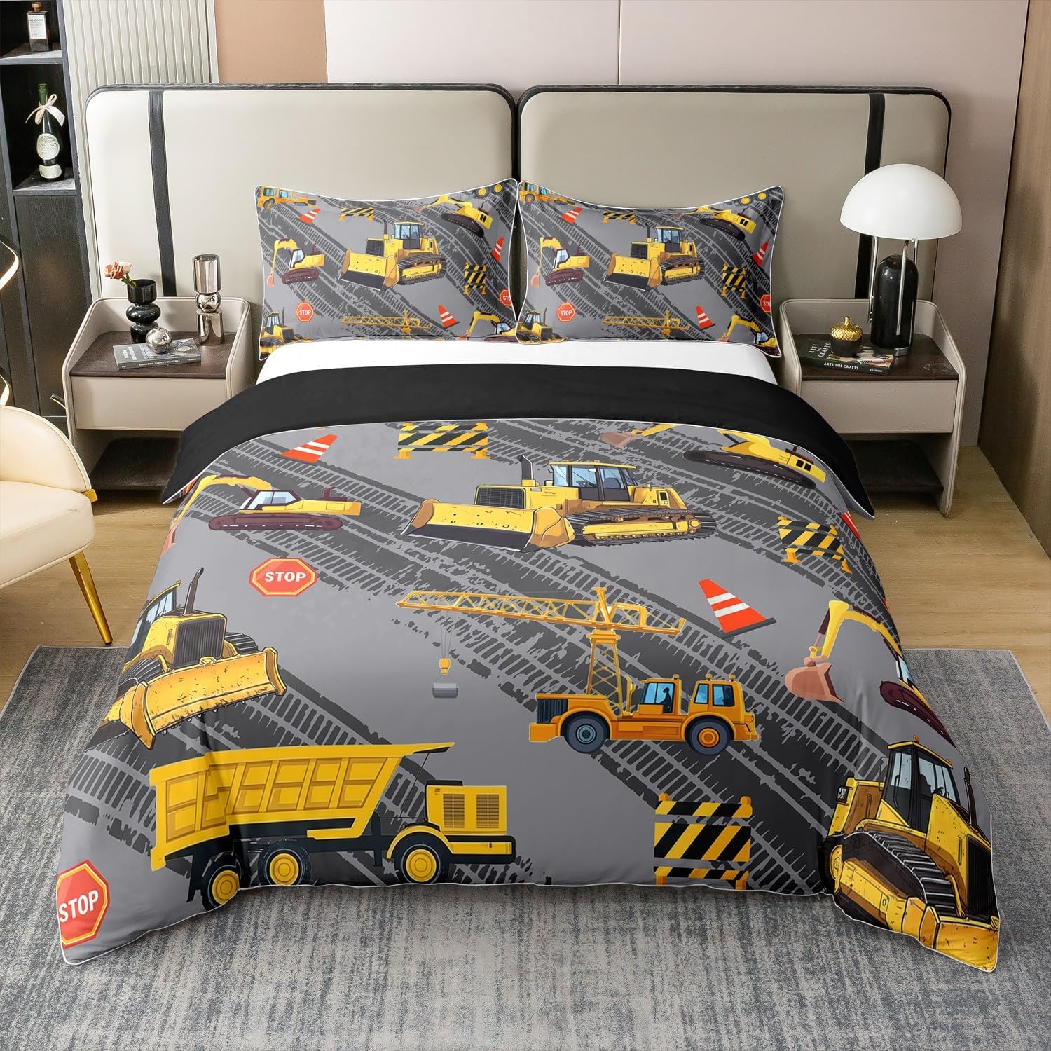 Vintage Cars 100% Natural Cotton Bedding Set King Size 80s Retro Sports Car Duvet Cover Transport Vehicles Comforter Cover Modern Fashion Beige Bedspread Cover with 2 Pillowcases(Not Comforter)