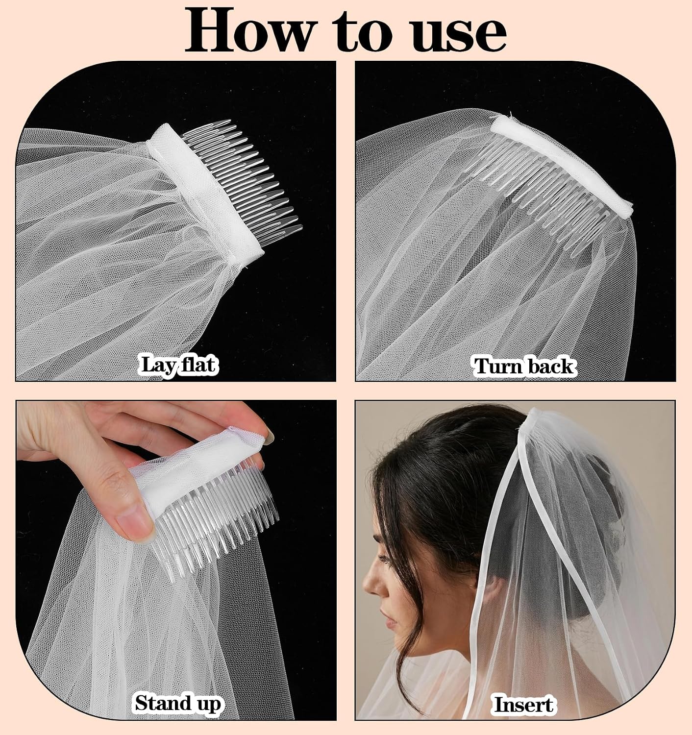 1 Pcs Wedding Veil, 2 Tier Veils for Women Wedding with Nylon & Polyester Fabric, Bridal Veil for Weddings (Pure White)