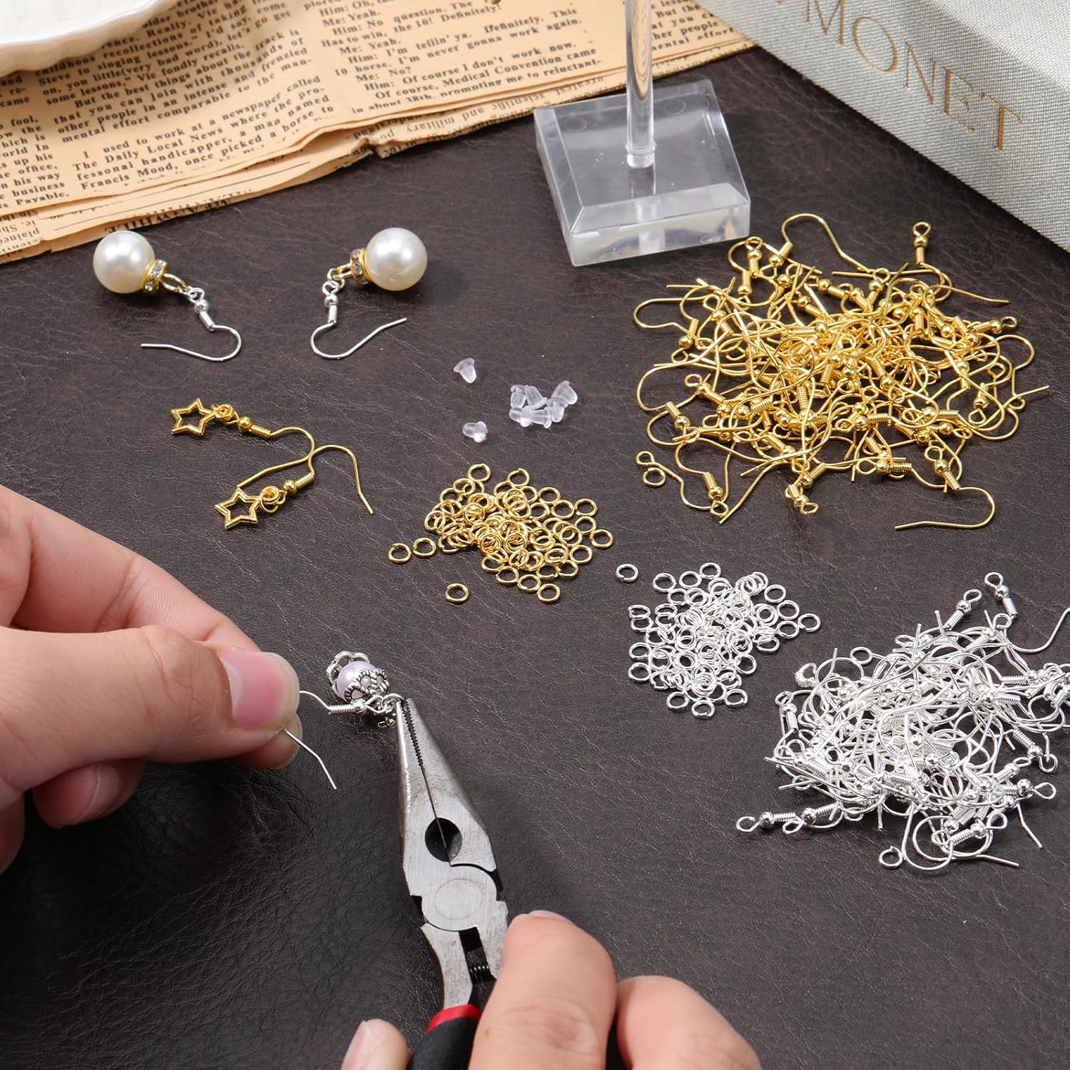 600 Pcs Stainless Steel Earring Making Findings Parts 200Pcs Ear Wires Fish Hooks with 200 Silicone Earring Backs and 200 Jump Ring Gold Silver French Ear Wire Hook Coil and Ball Style Dangle Earwires
