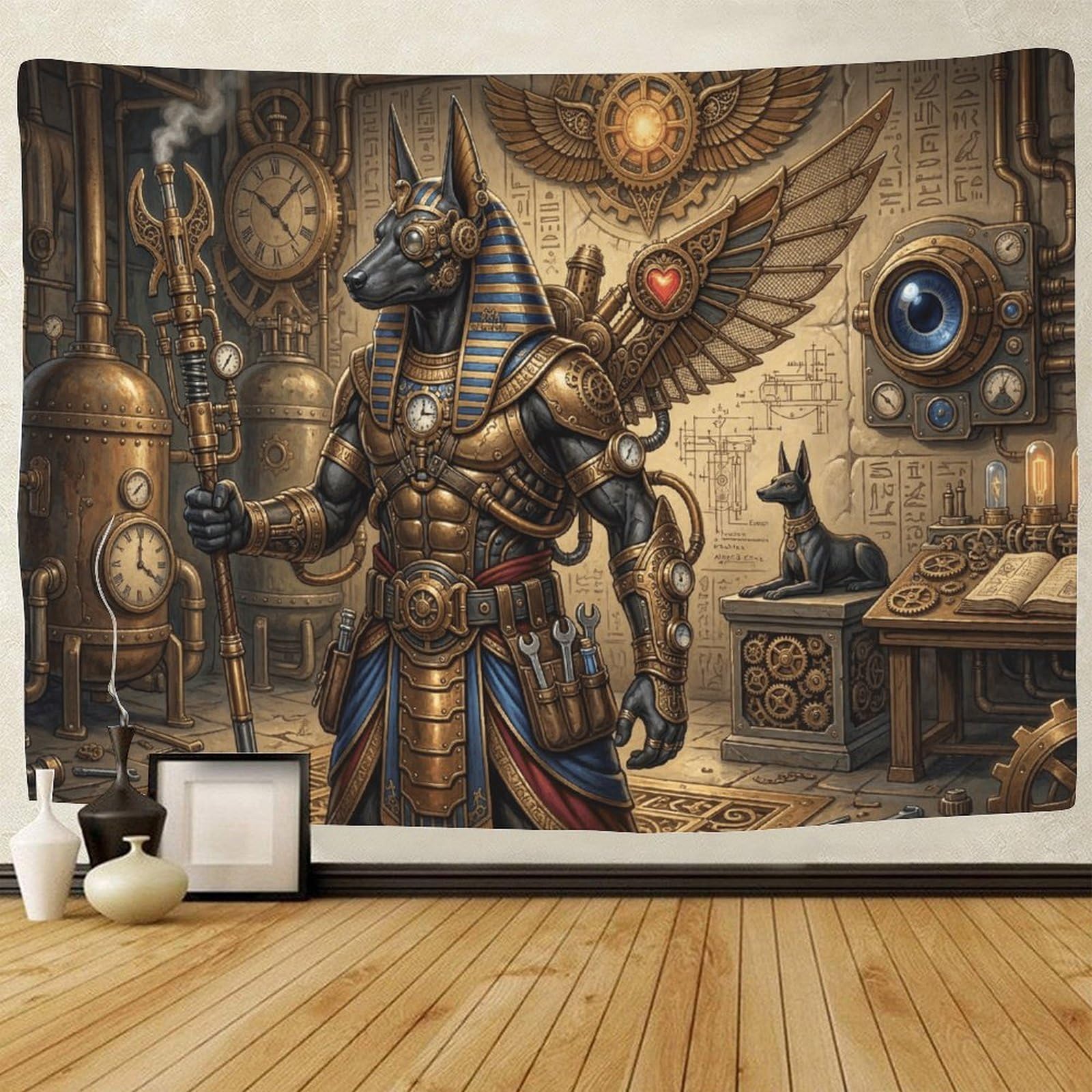 GPMNBCXZK Egyptian Anubis Steampunk 3D Printed Wall Art Tapestry Bedroom Dorm Living Room Decor 70cmx100cm