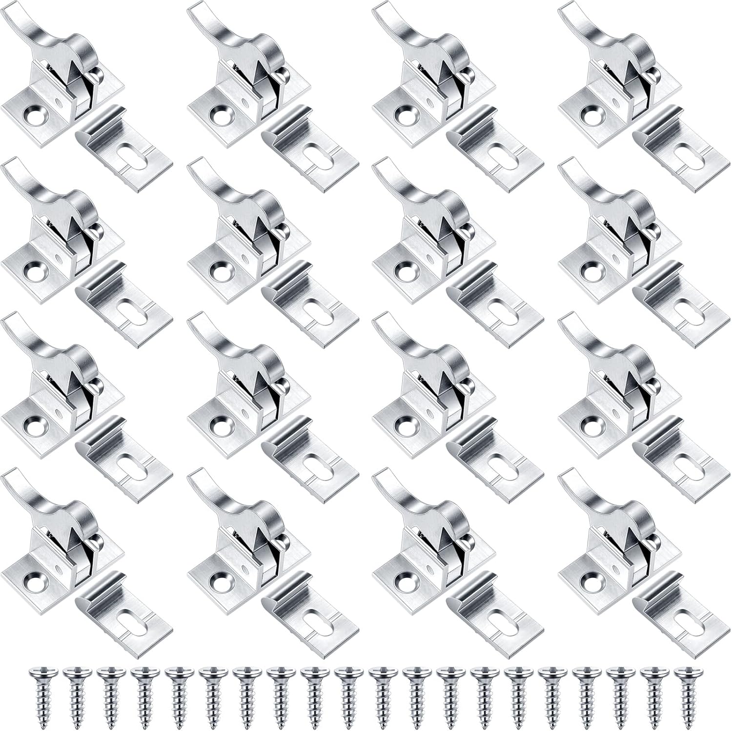Lounsweer 8 Pcs Brass Heavy Duty Cabinet Door Latch Closets Door Elbow Latch Cabinet Latch with Mounting Screws Hardware for Bedroom Bathroom Window Catch(Silver)