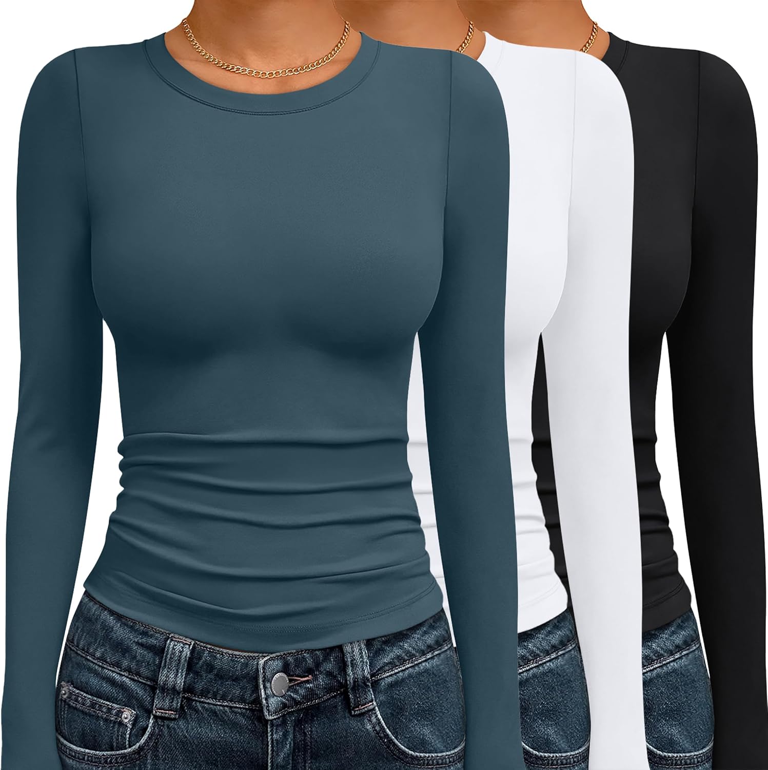 AUTOMET 3 Pack Womens Long Sleeve T Shirts Fall Fashion Basic Going Out Crop Tops Slim Fitted Winter Clothes 2025