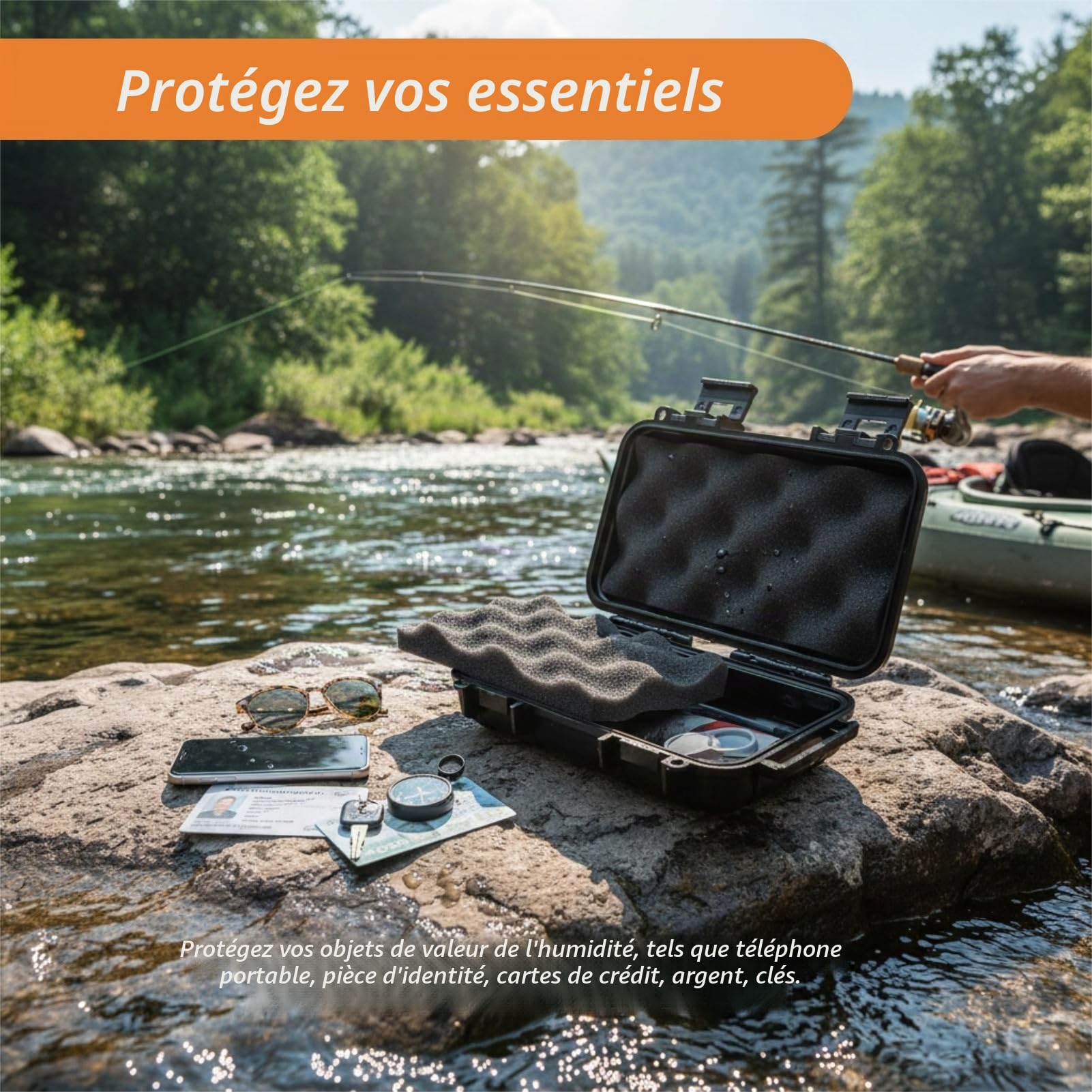 Dilwe VGEBY Boîte de Rangement Sec Antichoc de boîte imperméable, poignée protectrice en Plastique Dure Carry Touch Phone + Mousse + poignée pour la pêche Camping randonnée(L-Noir)