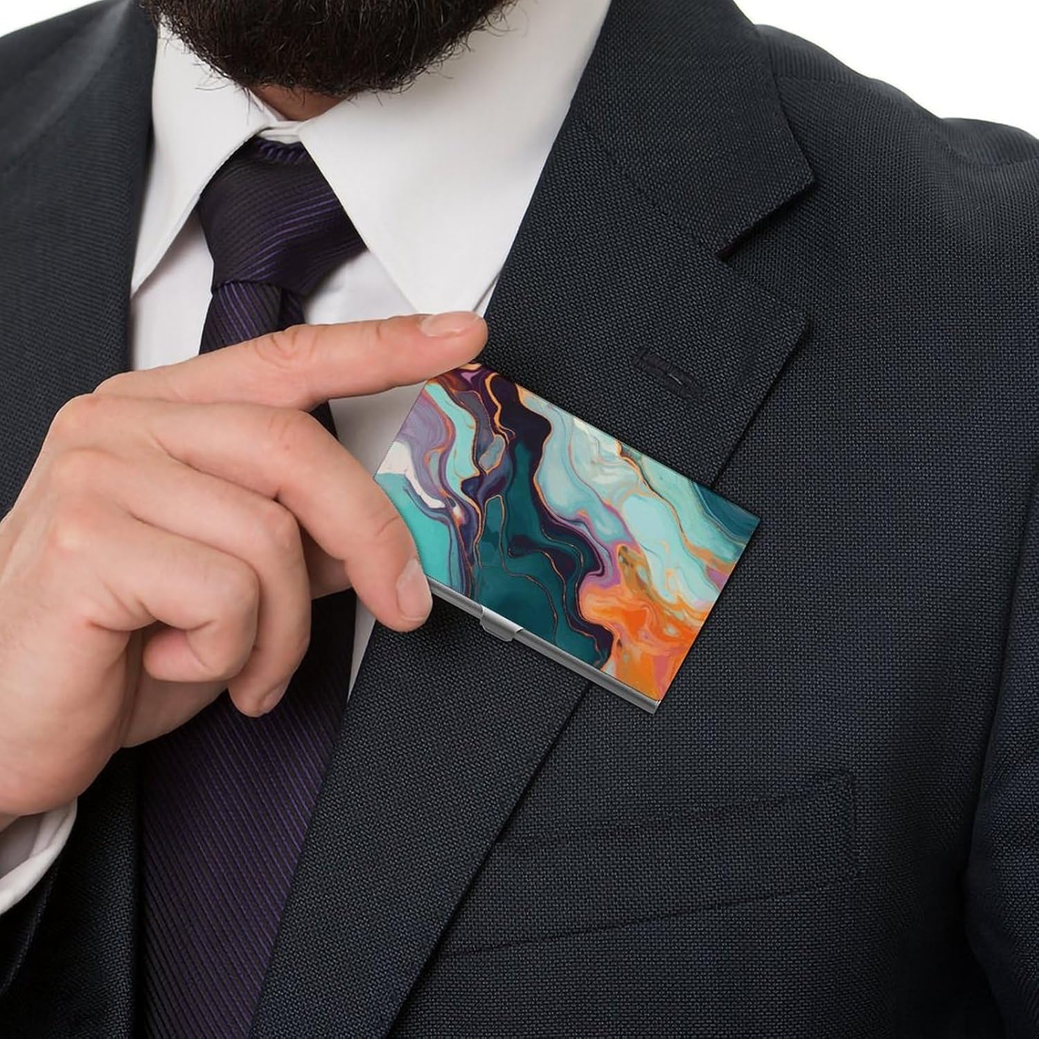 Colourful Marble Business Card Case for Women Or Men Snaps Closed Portable Name Holder Credit Card Holder for Business Meeting Use