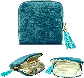 Small Travel Jewelry Case,Portable Soft Velvet Jewelry Travel Pouch,Blue | Jewelry Travel Bag Organizer With Zipper Tassel,For Healing Crystal Bracelet,Necklace Bangles Storage Ring Holder,Women Gifts