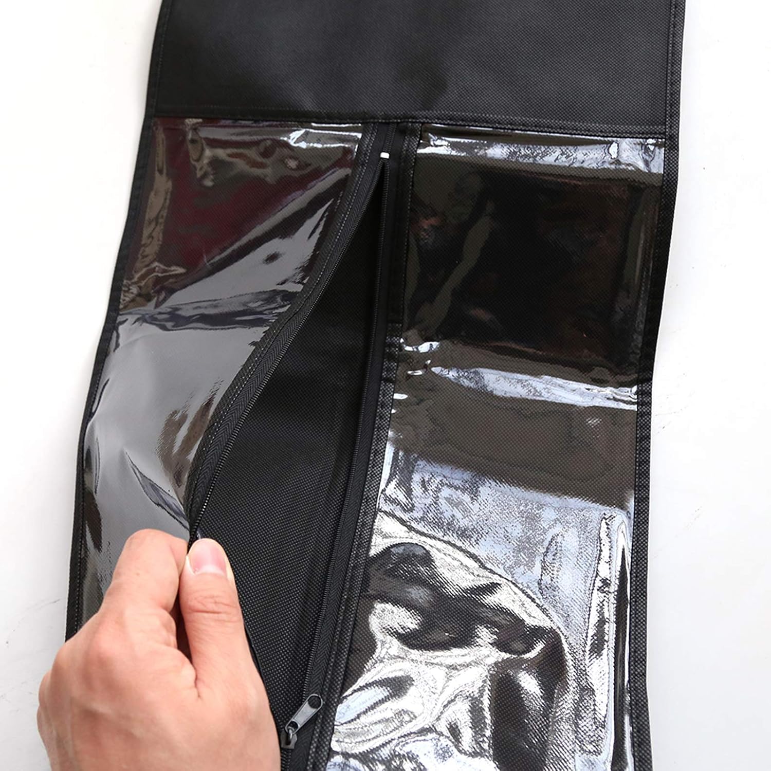 BTWTRY Hair Extension Storage Bag Non-woven Carrier Hair Extension Hanger Strong Holder Dust-proof Portable Suit with Transparent Zip Up Closure Lightweight Waterproof and Portable (Black)