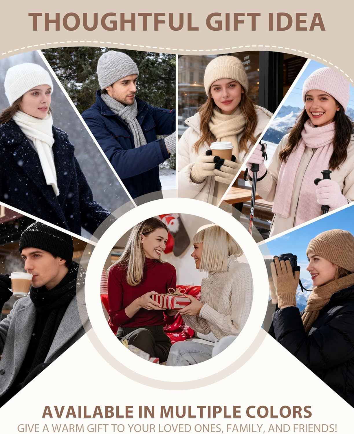 AWAYTR Women Winter Beanie Hat Scarf Gloves Set, 3Pcs Warm Knitted Hat Touchscreen Gloves Long Scarf for Cold Weather - Image 7