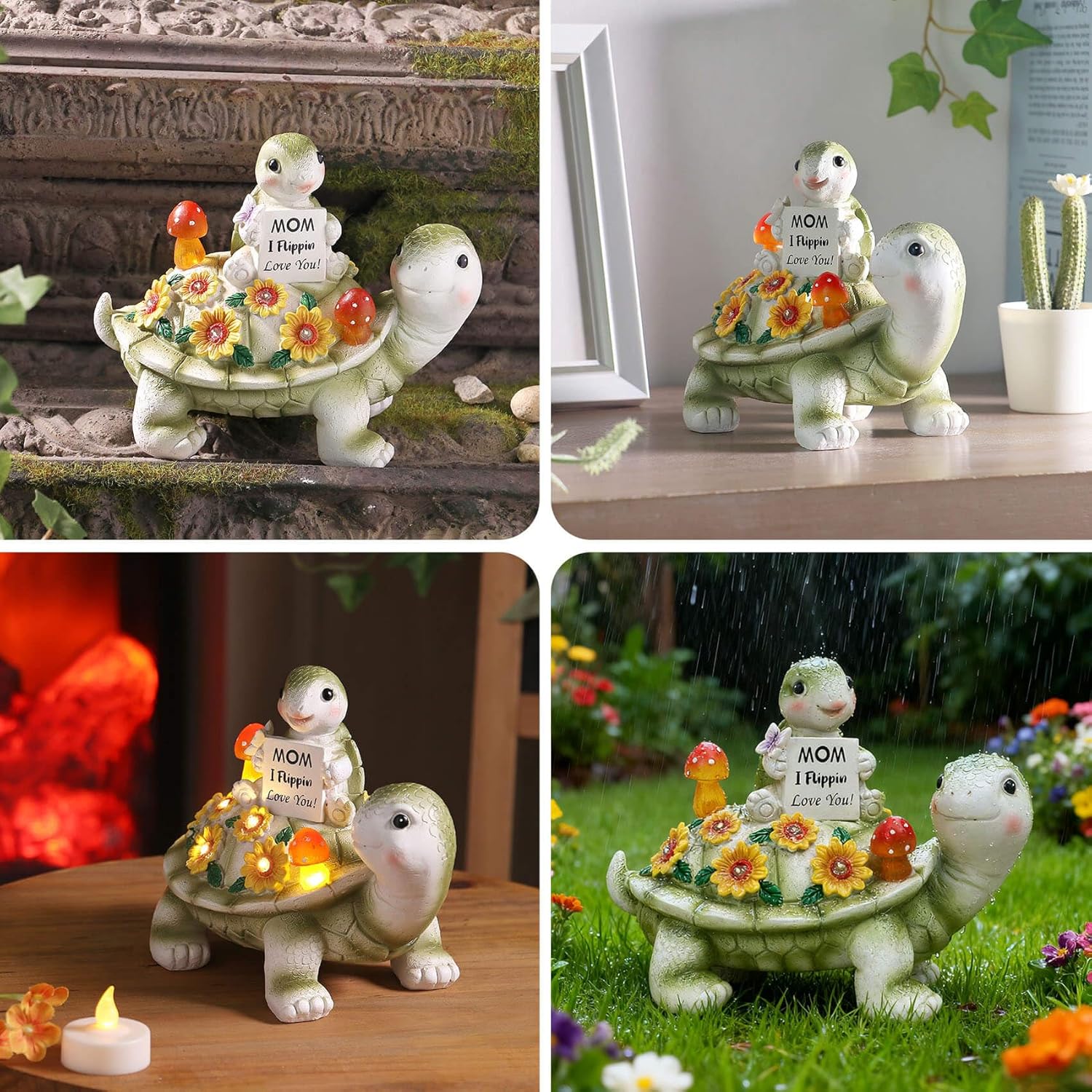 Solar Turtle Garden Statue 7.5 inches, I Flippin Love You Tortoise Figurine with 7 LED Lights, Outdoor Lawn Decor for Patio, Yard, Balcony, Birthday for Mom, Grandma, Women - Image 7