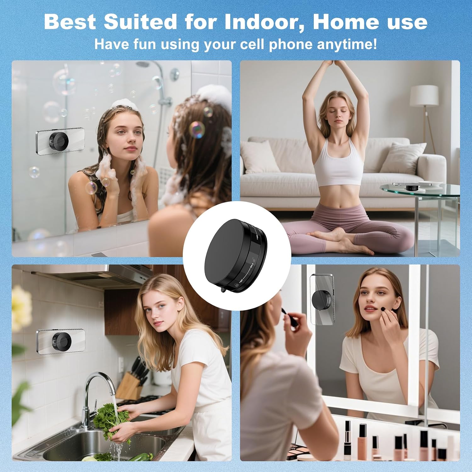 CloudValley Magnetic Shower Mirror Phone Holder, Portable Magnetic Suction Cup Mount for iPhone 17/16/15/14/13/12 Pro Max, Hands-Free Compatible with MagSafe for Bathroom Kitchen Window, Black