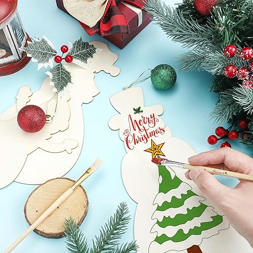 Miniatura 4 de 6 piezas de adornos de muñeco de nieve de madera de Navidad, adornos de muñeco de nieve de madera, rebanadas de invierno, manualidades, árbol de