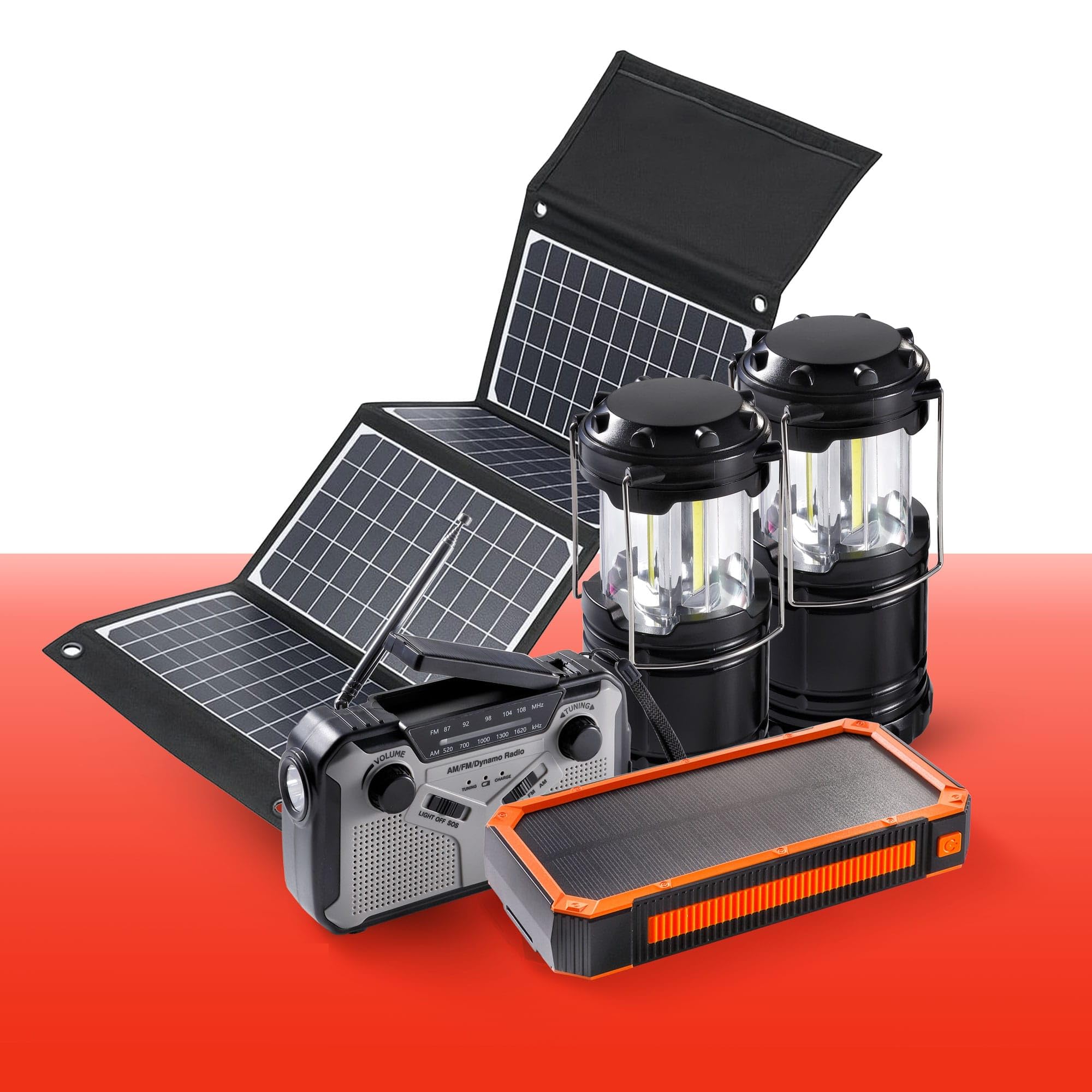 Kit de Emergencia Solar Multi-función – Batería Externa, Radio y Linternas LED