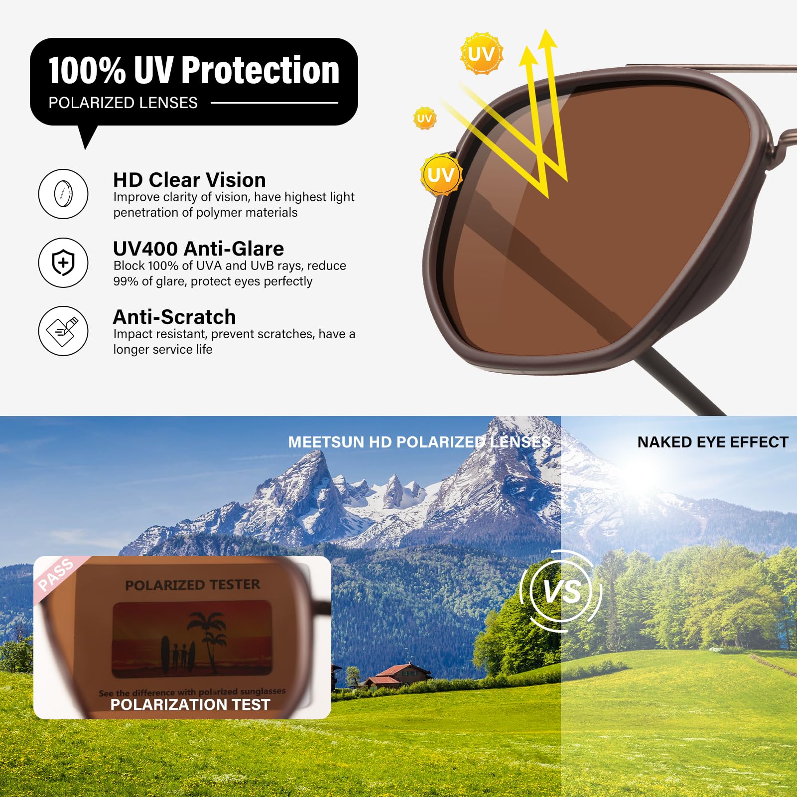 KUGUAOK Occhiali da sole polarizzati da aviatore, per donne e uomini, protezione UV, senza grovigli, occhiali da sole vintage alla moda