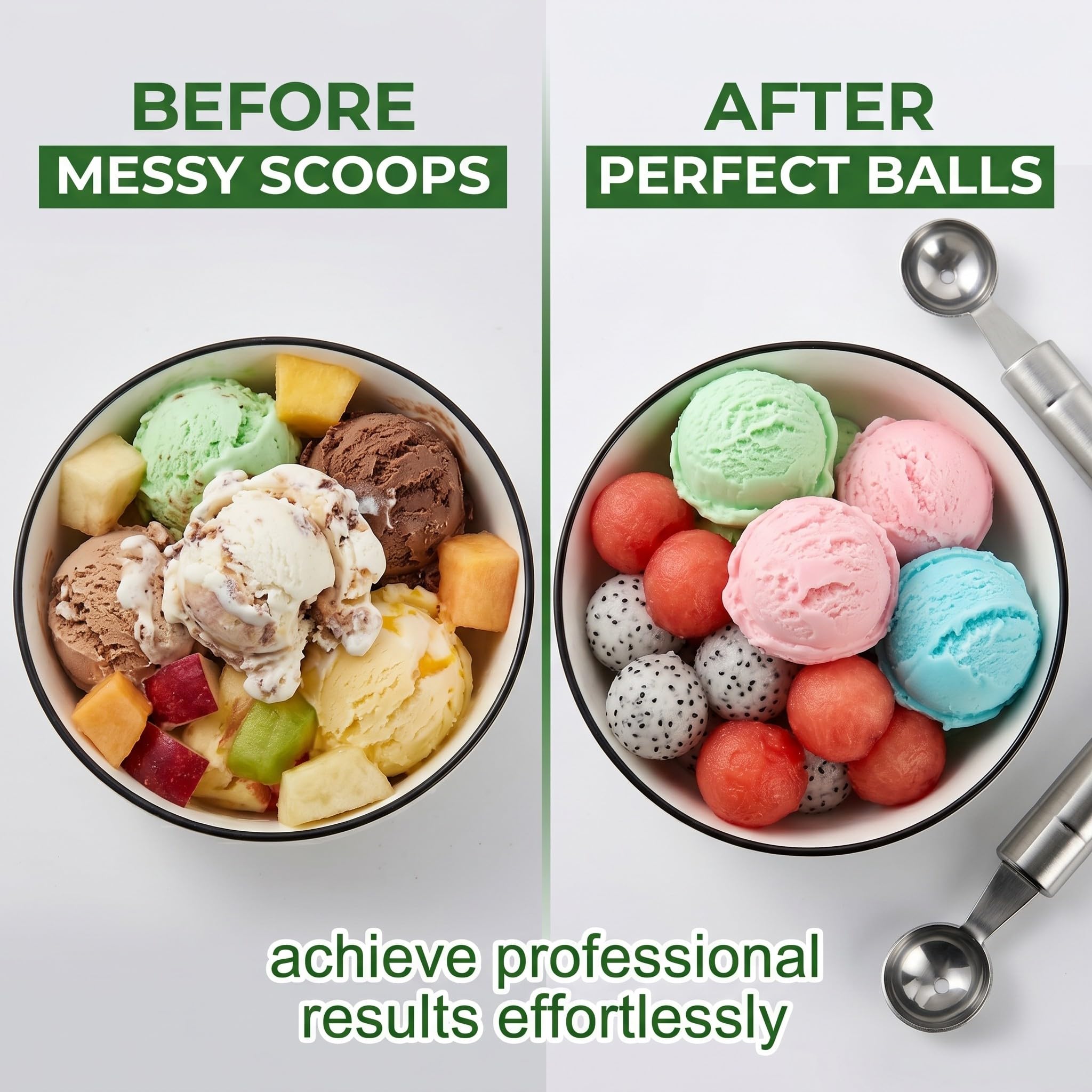 Cucchiaio Gelato a Doppia Testa per Palline e Frutta, Professionale