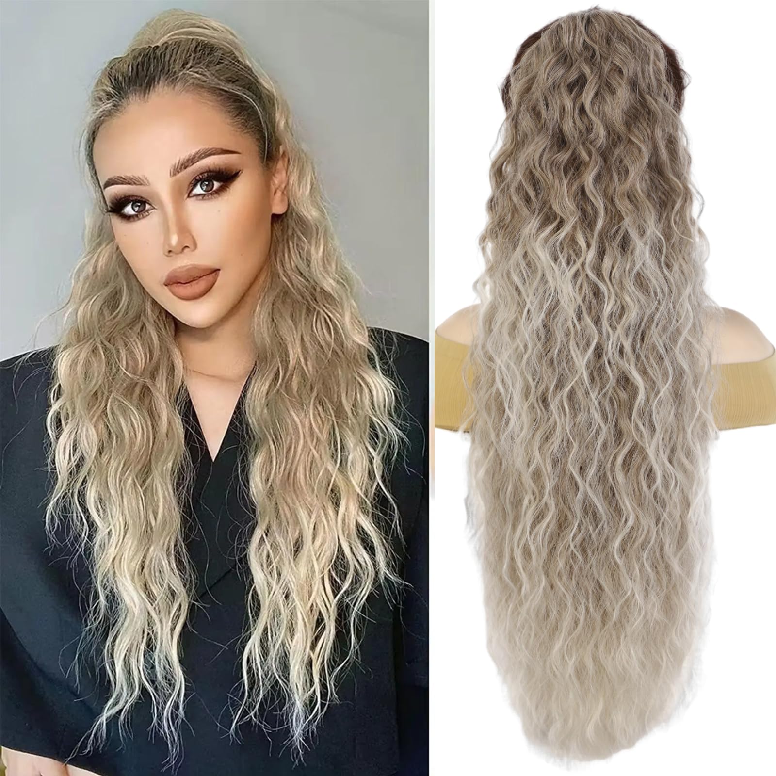 Humistwbiu Claw Clip Ponytail Extension for Women 30 Inch Long Ponytail Hair Piece Wavy Curly Synthetic Hairpieces