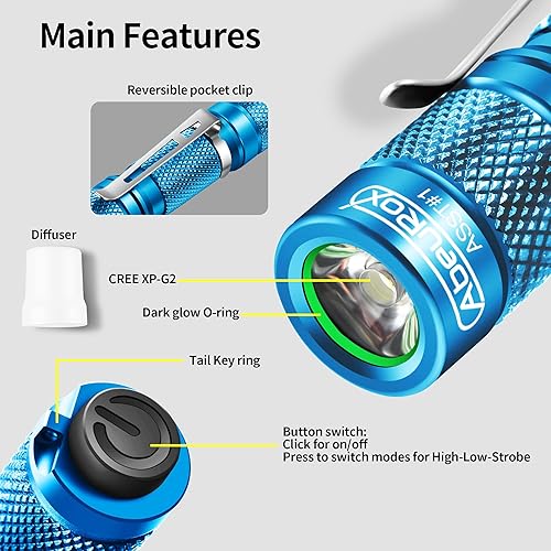 Miniatura 2 de Linterna LED con llavero, salida máxima de 180 lúmenes, 3 modos alta-baja-estroboscópica, mini luz de bolsillo con interruptor de cola AAA para EDC,