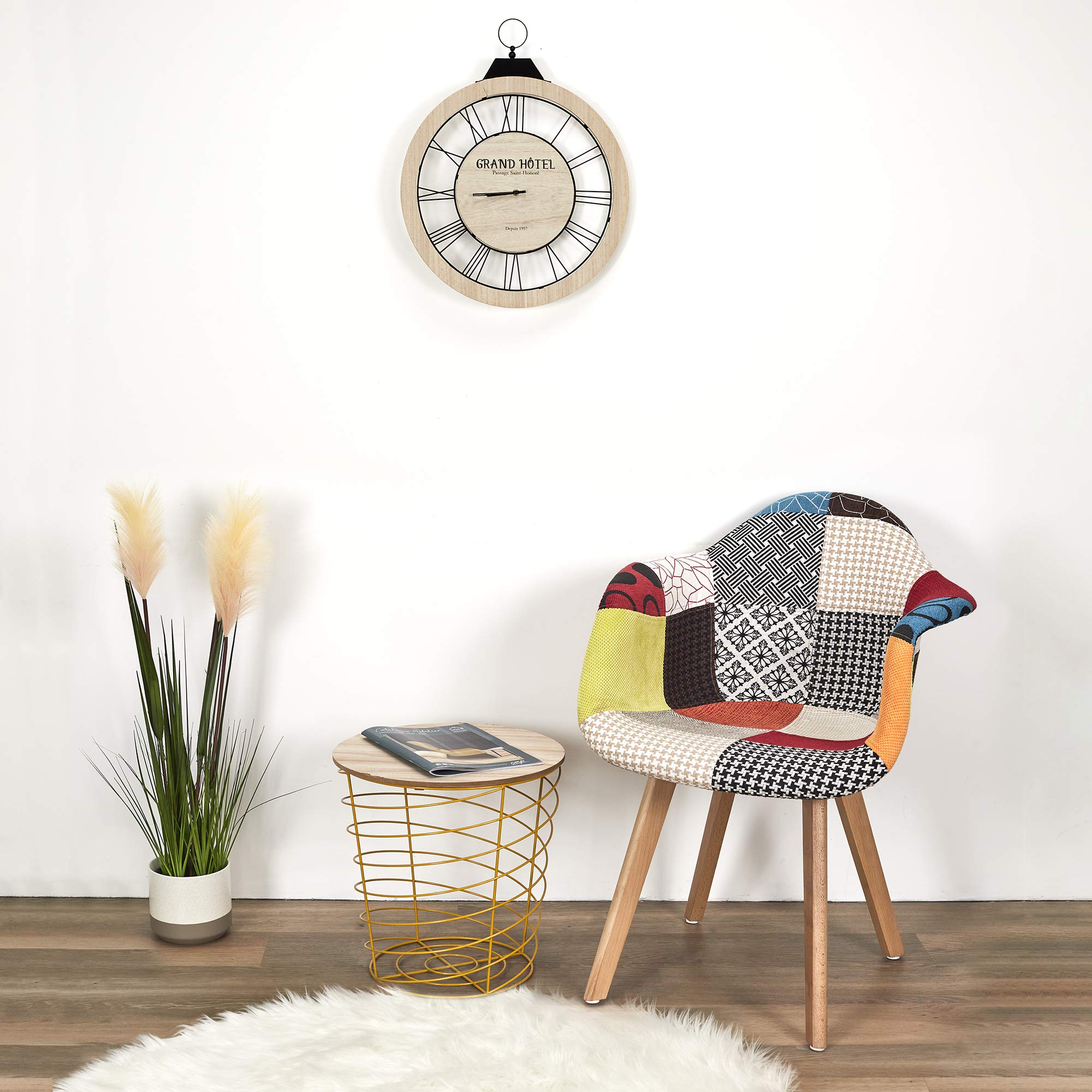 The Home Deco Factory HD3096 Sessel, skandinavisch, Patchwork, Holz + Polyester, Mehrfarbig, 62 x 60,5 x 86 cm, 2 Stück