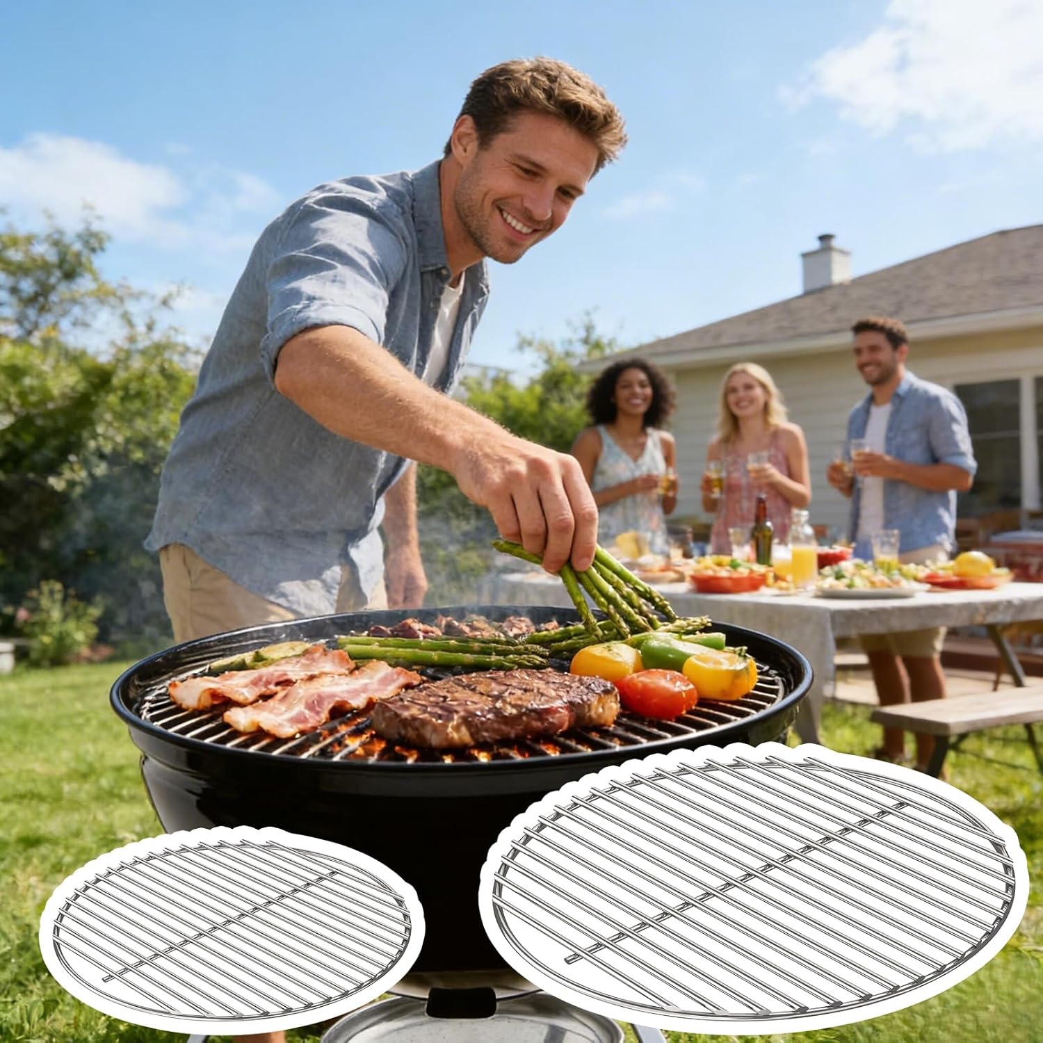 Round Charcoal Grate Cooking Grate for Weber 14-Inch Smokey Joe & Tuck-N-Carry Grills Replacement Parts for Weber Charcoal Grill Parts Smokey Joe Silver/Gold Accessories 7431 7439, 304 Stainless Steel