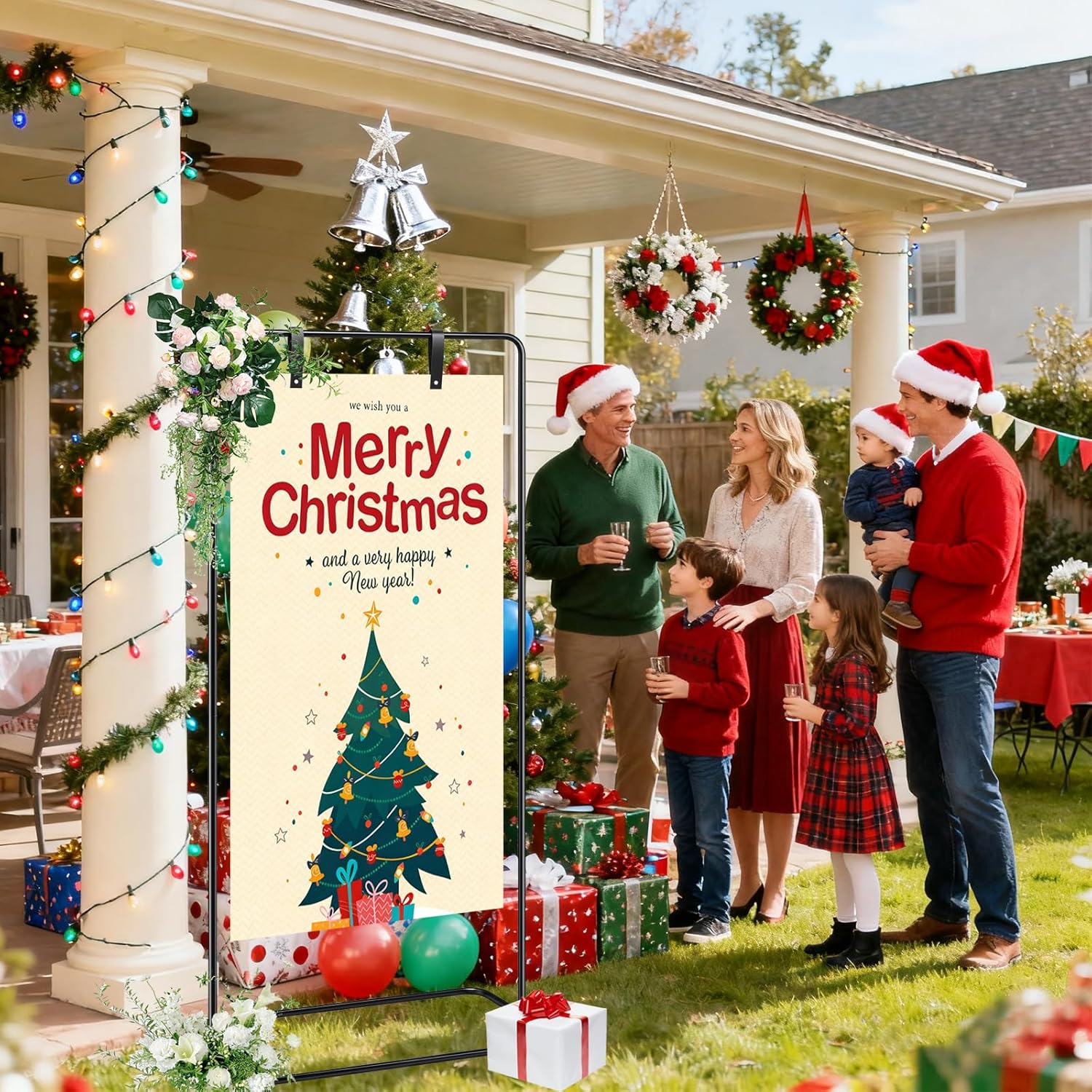 Sorfity Wedding Welcome Sign Stand, Adjustable Height Wedding Sign Holder with Leather Straps & Water Bags, Heavy Duty Easel Stand for Sign Poster, Wedding Seating Chart Stand, Easel for Display (Black)