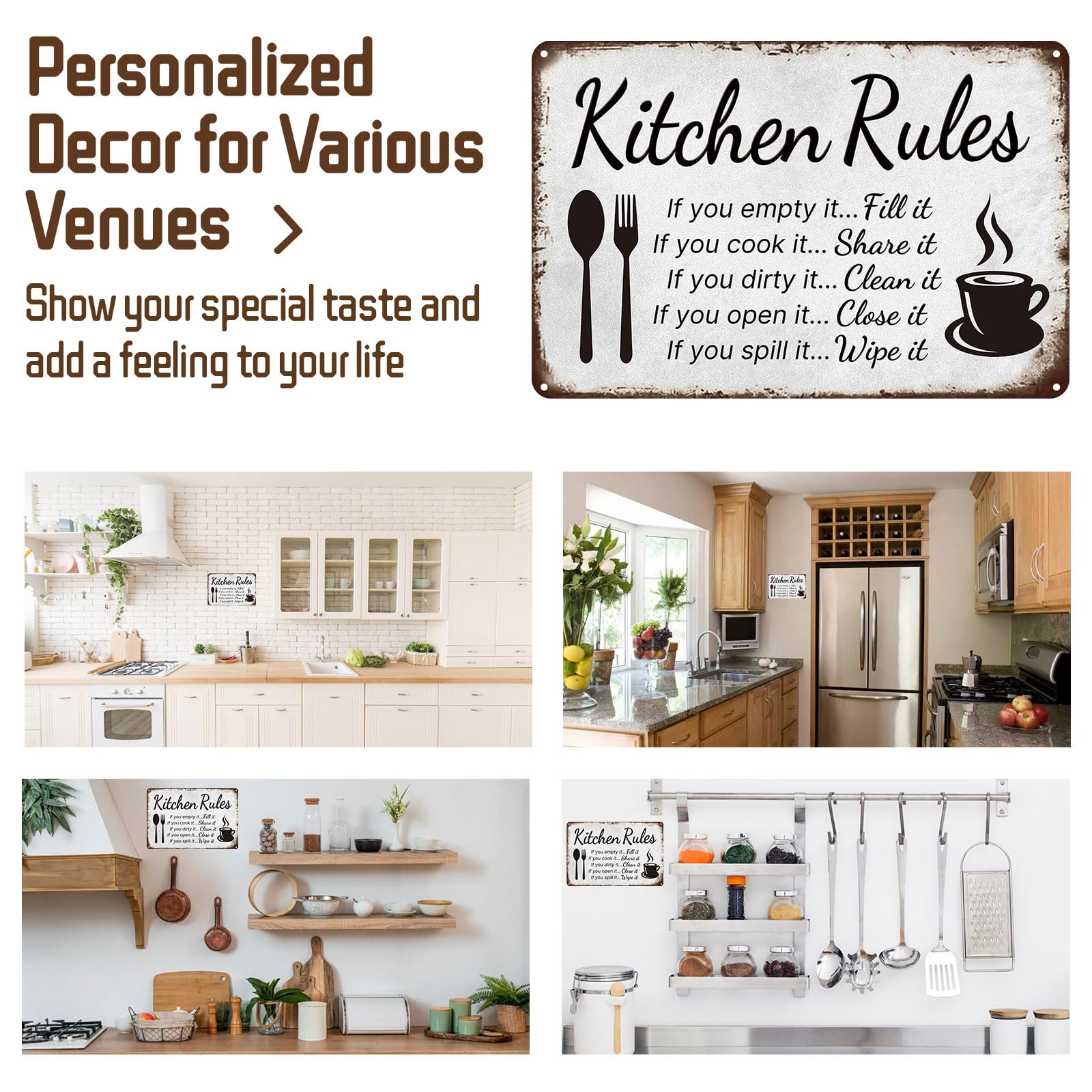 Kitchen Rules Metal Funny Aluminum Sign Wall Decor for Kitchen, Dining Room, Cafe - 8x12 Inches Vintage Kitchen Decorative Sign with Humorous Rules (25199) — view 6