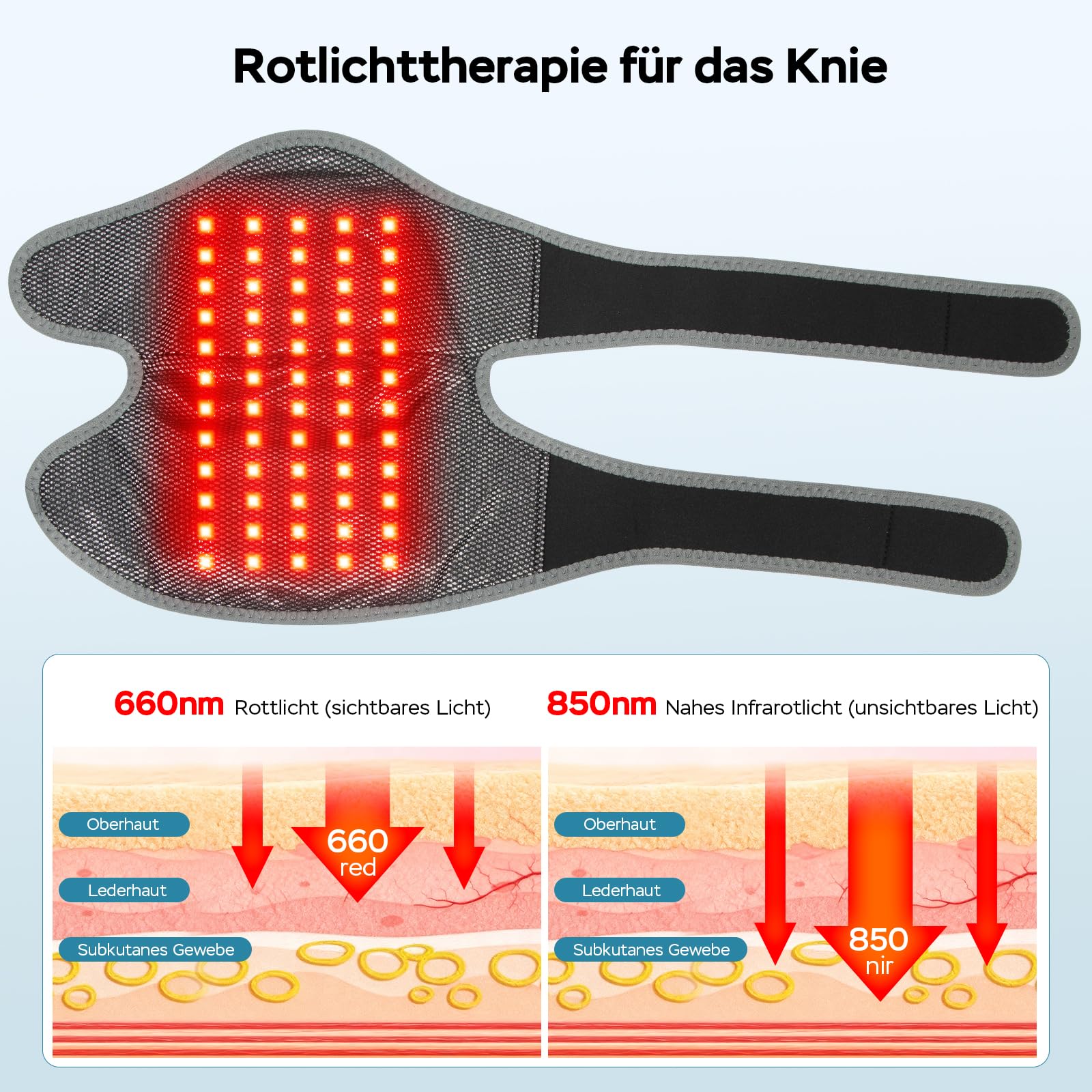 Rotlicht-Therapie Kniemassageband, 660 nm & 850 nm, 5000 mAh