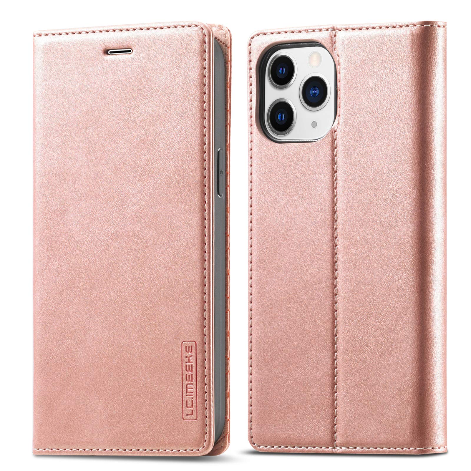 QLTYPRI Folio Wallet Case with Card Slot for iPhone 12 Pro Max, Classic Matte Vintage PU Leather Kickstand Magnetic Closure Shockproof Anti-impact Flip Cover for iPhone 12 Pro Max(6.7 inch)- Rose Gold