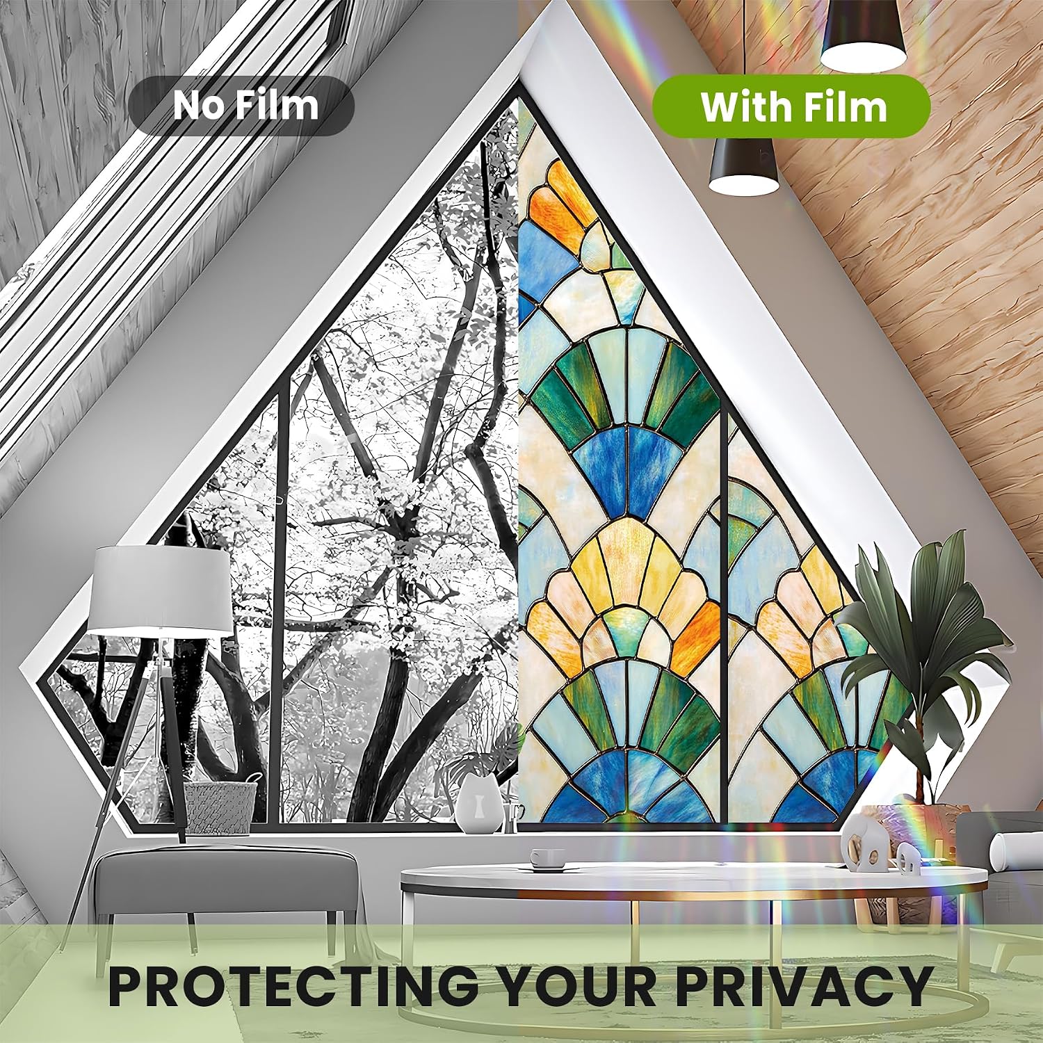 Window Privacy Film Static Cling Stained Glass Design Sun Blocking Non-Adhesive Removable Cover for Home Office 17.5x39.3 Inches (# 7)