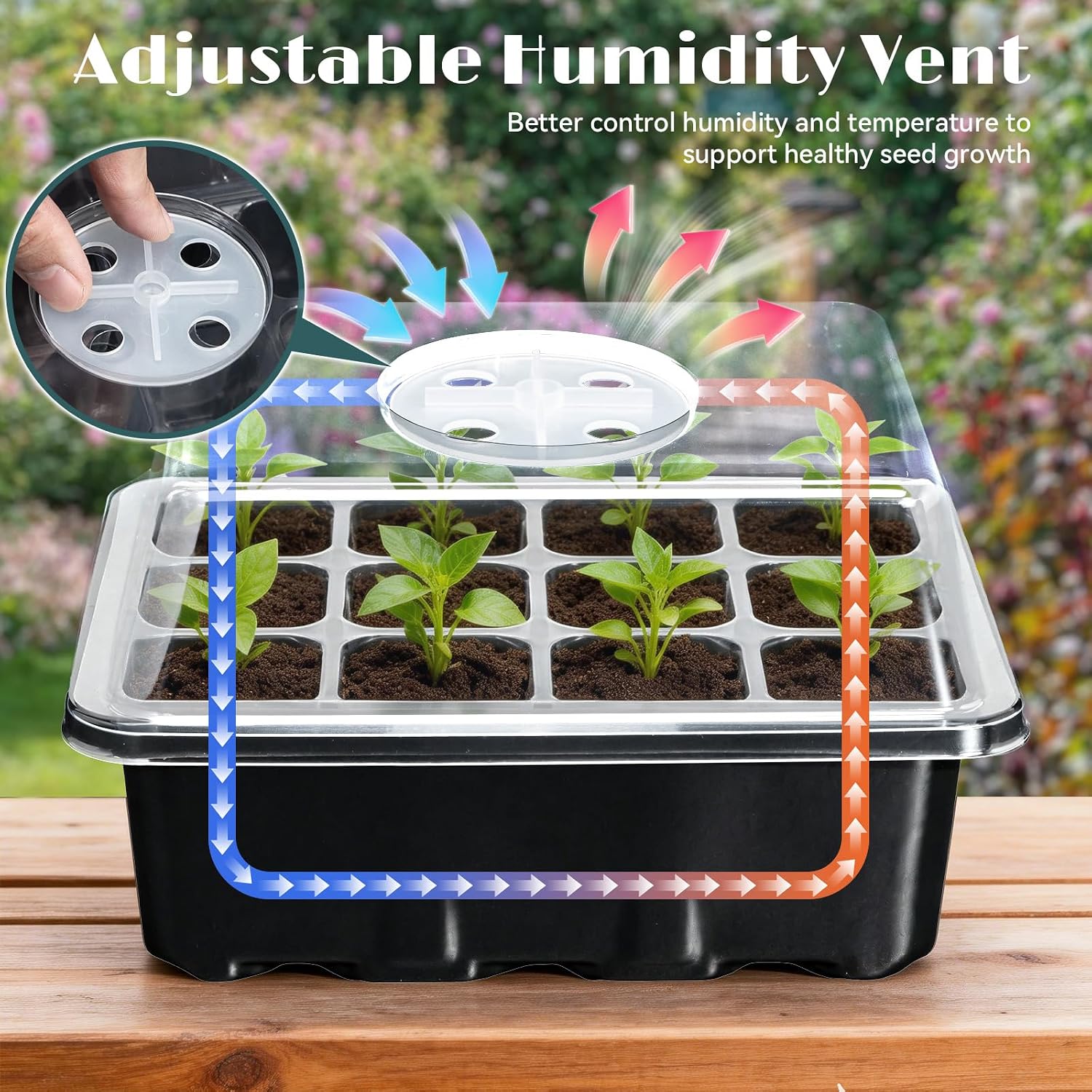 5-Pack Seed Starter Tray Seedling Kits,Plant Starter Kit with Adjustable Humidity Dome and Base Indoor Greenhouse Mini Propagator for Seeds Growing Starting(Blck)
