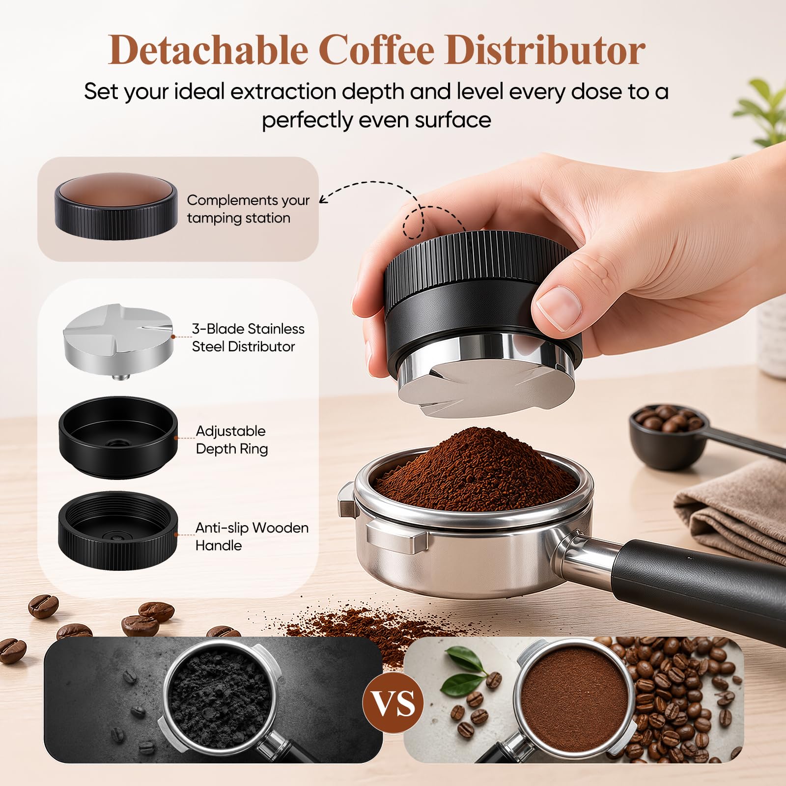Kit Barista 9 Piezas, Tamper de Café de 51mm, Accesorios de Espresso | Barista Accesorios Cafetera con Tamper, Distribuidor, WDT Tool, para Máquina Espresso Portafiltro