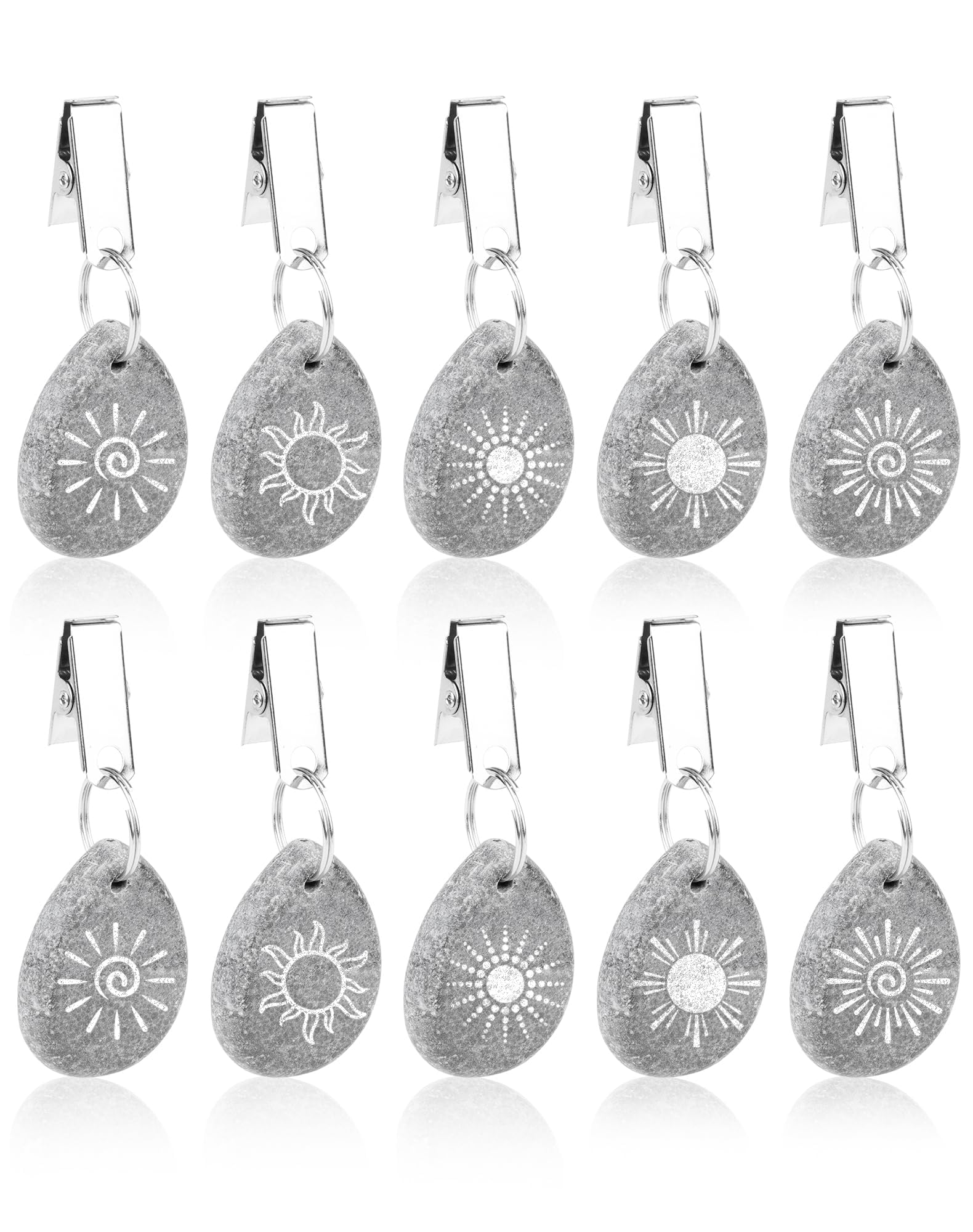 LAOYE 10 Stück Tischdeckenbeschwerer Extra Schwer, Beschwerer für Tischdecken aus Echtem Marmor Tropfenform Tischdeckengewichte mit Metall-Clip für Outdoor Garten, Tischdeckenhalter für Draußen