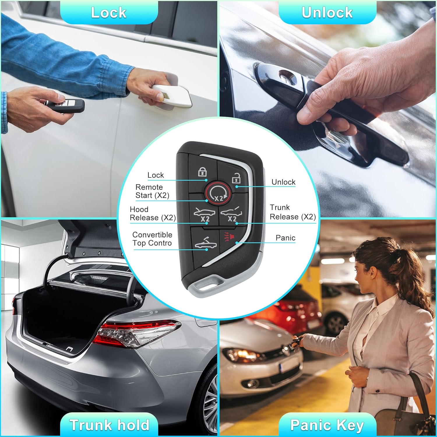 X AUTOHAUX YG0G20TB1 433MHz Replacement Keyless Entry Remote Smart Key Fob for Chevrolet Corvette C8 2020 2021 2022 2023 2024 4 Buttons