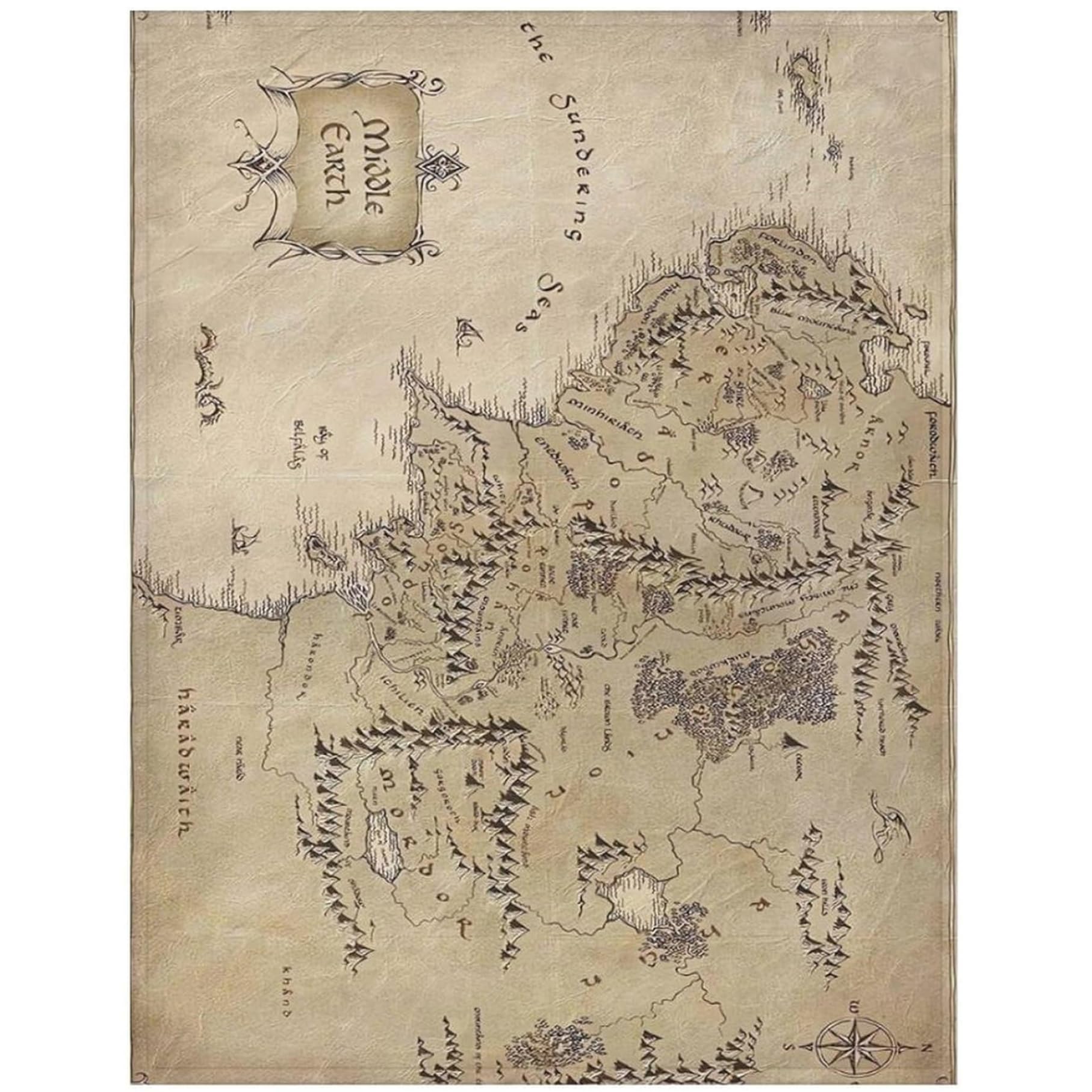 Jorzer Middle Earth Map Fleece Blanket Throw Super Soft Velvet Cozy Plush Throw Blanket for Couch, Bed, Sofa, 27.6x39.4 Inch