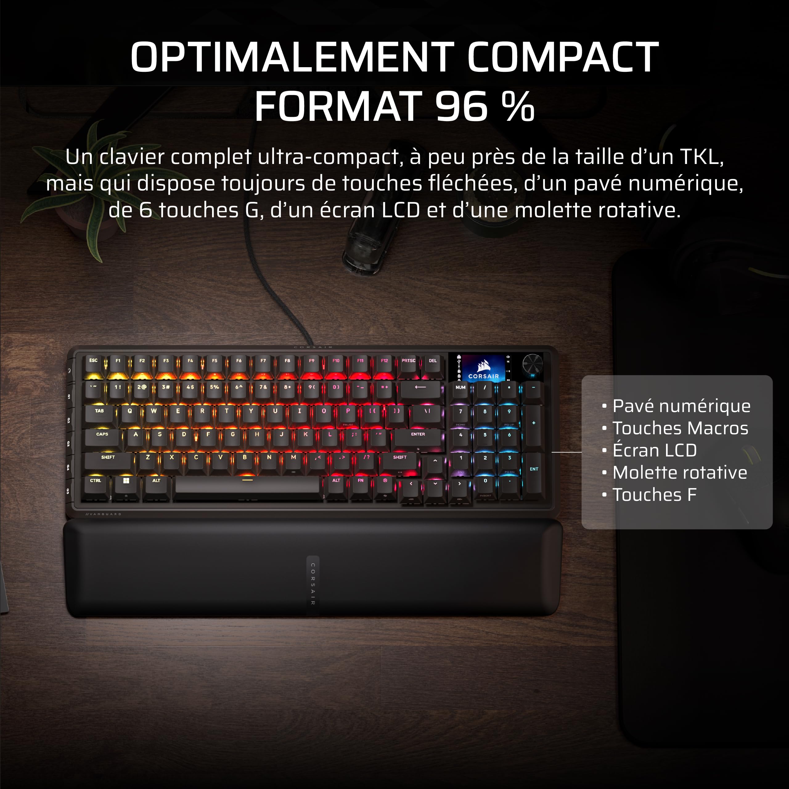 Corsair Vanguard 96 Clavier de Jeu Mécanique Filaire – Noir | 96%, MLX Plasma Commutateurs, Interrogation 8 000 Hz, Rapid Trigger, Stream Deck Virtuel, SOCD Flashtap