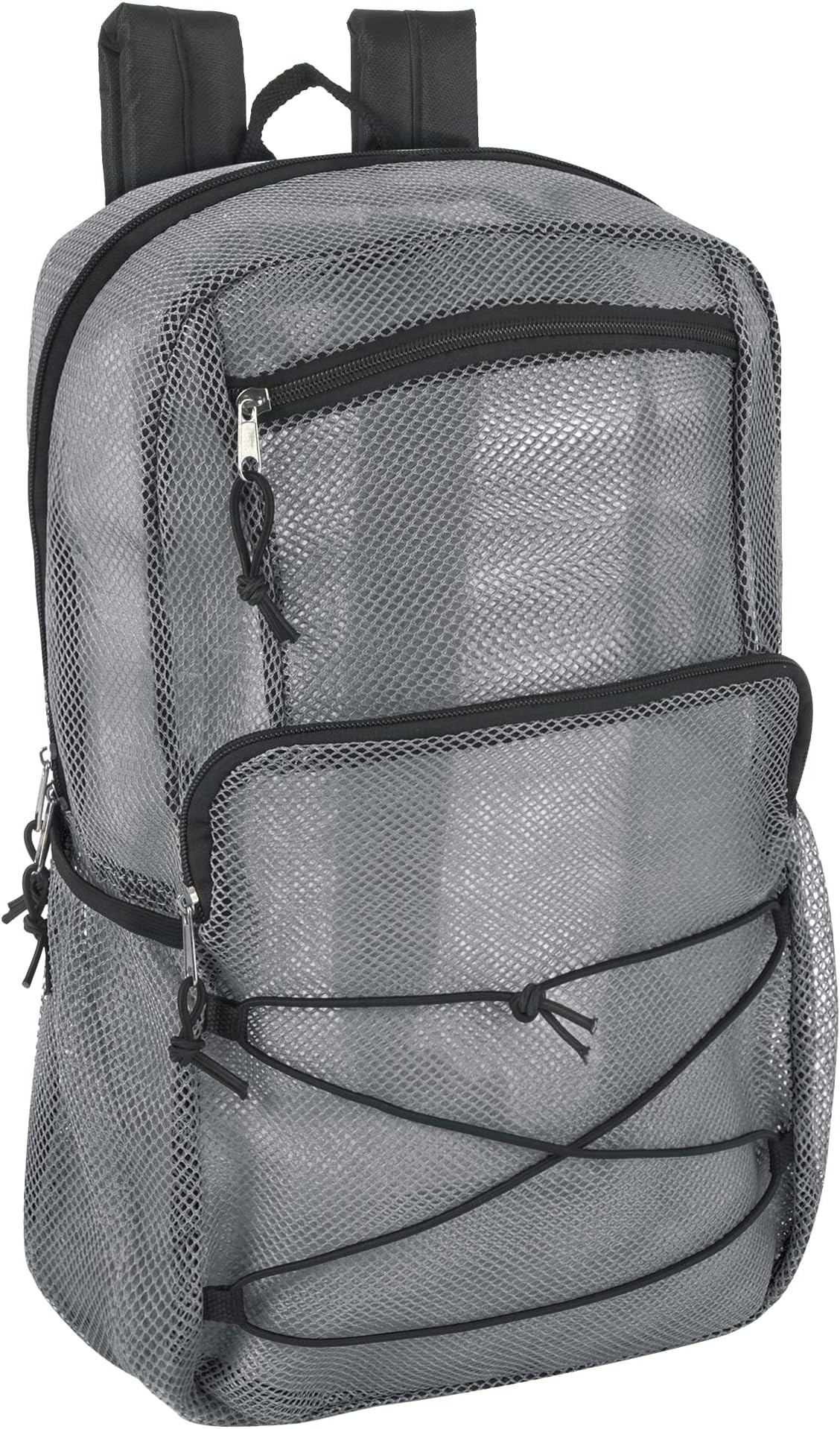 Deluxe See Through Mesh Backpack with Bungee Cord & Adjustable Padded Straps for Swimming, Travel (Grey)