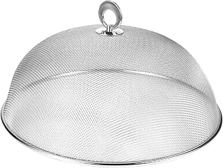 Round Metal Mesh Food Cover Plate Covers Reusable Food Protector Net Dome Food Cover Mesh Food Tents Picnic Food Umbrella Net Cake Covers for Kitchen Food Vegetable (Silver, 28cm)