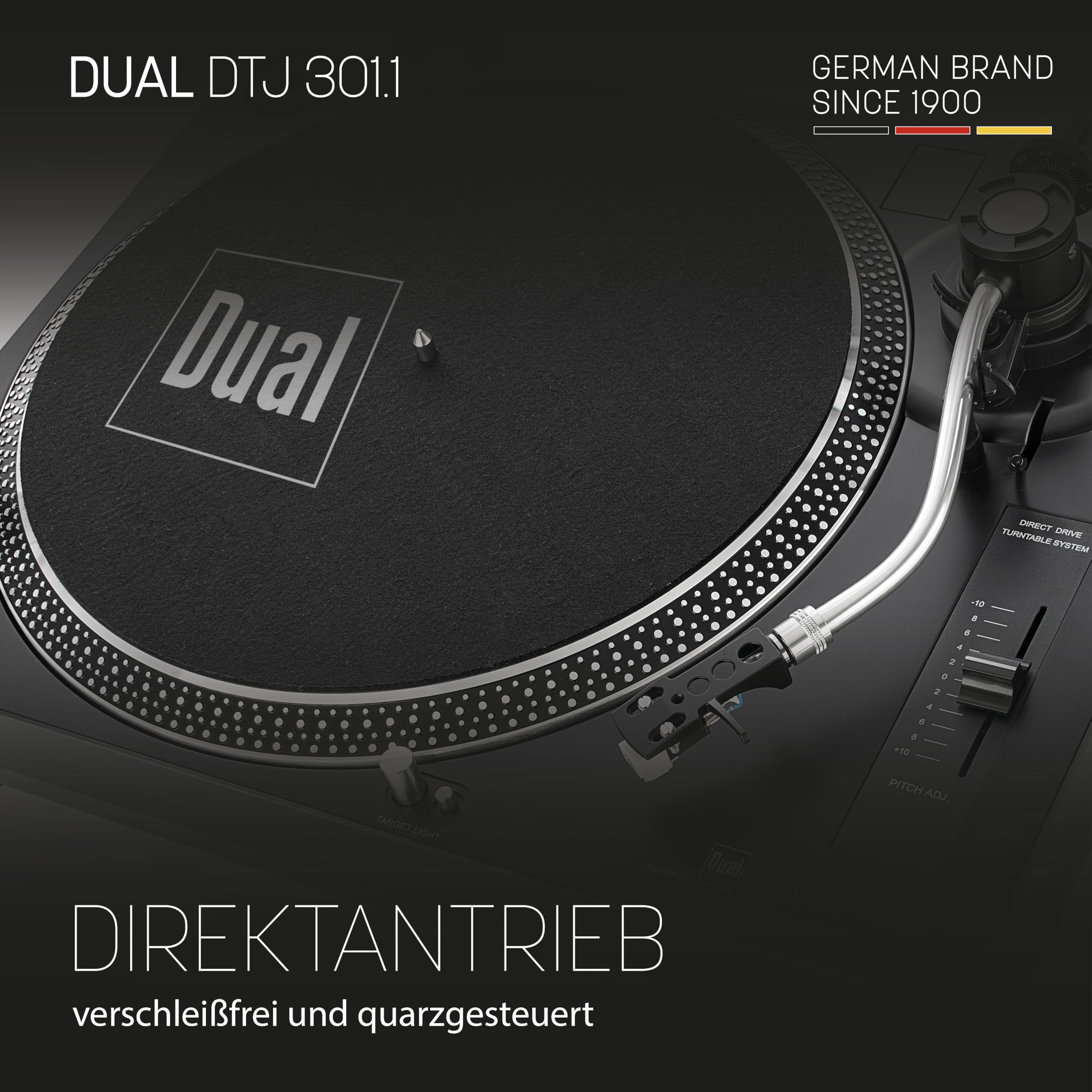 Dual DTJ Tourne-Disque DJ USB, système de tête magnétique, Aiguille Pitch (33/45 Tours/Min, éclairage, USB) Entraînement Direct avec Fonction DJ (Noir) Noir