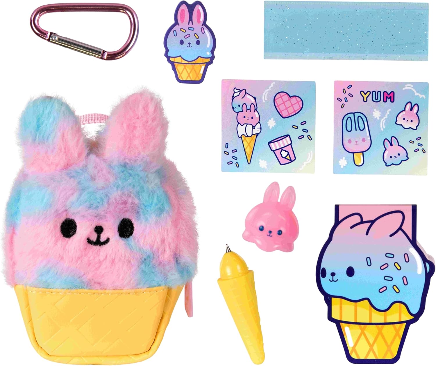 REAL LITTLES - Scented Surprise Micro Backpacks, Soft, Fluffy, Cute Food Themed Micro Backpack With 5 Scented Real Working Micro Stationery Surprises Inside, 6 To Collect