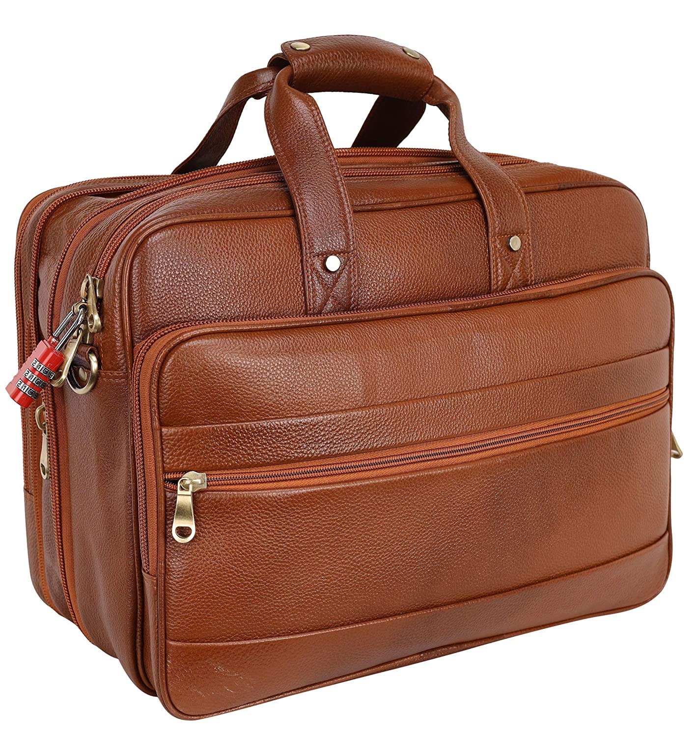 Da leather villa Leather Laptop Bags For Men Office Use With Expandable Size Color (TAN)