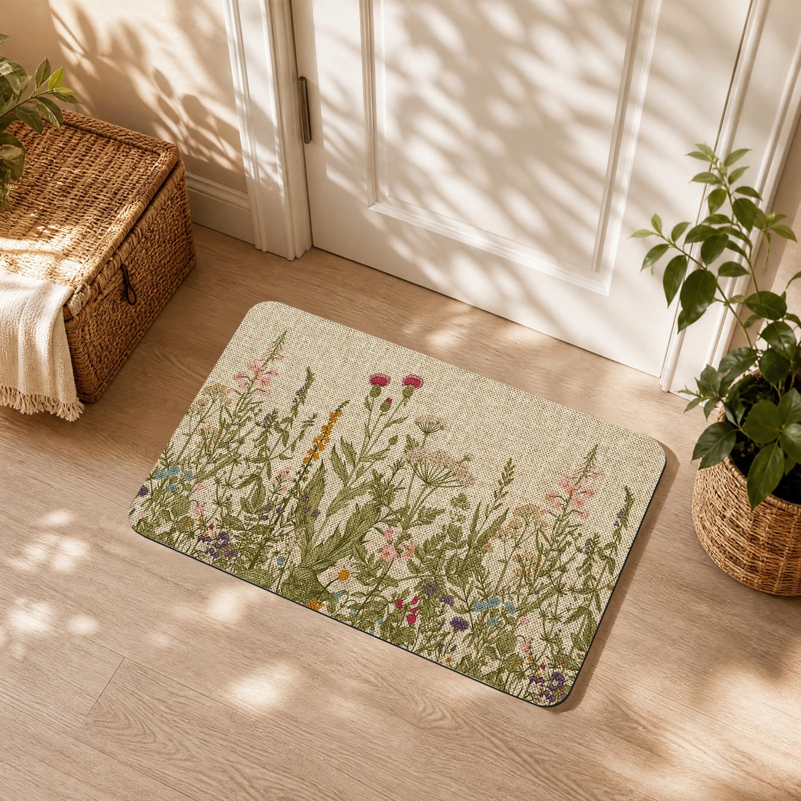 Bocguy Schmutzfangmatte Innen Außen,Fussmatte Waschbar, Wetterfest, rutschfest, Hochwertig Fußmatte Blumen Außen und Innen, Ästhetisch Outdoor Türmatte Haustür Schmutzfangmatte Teppich 40x60CM