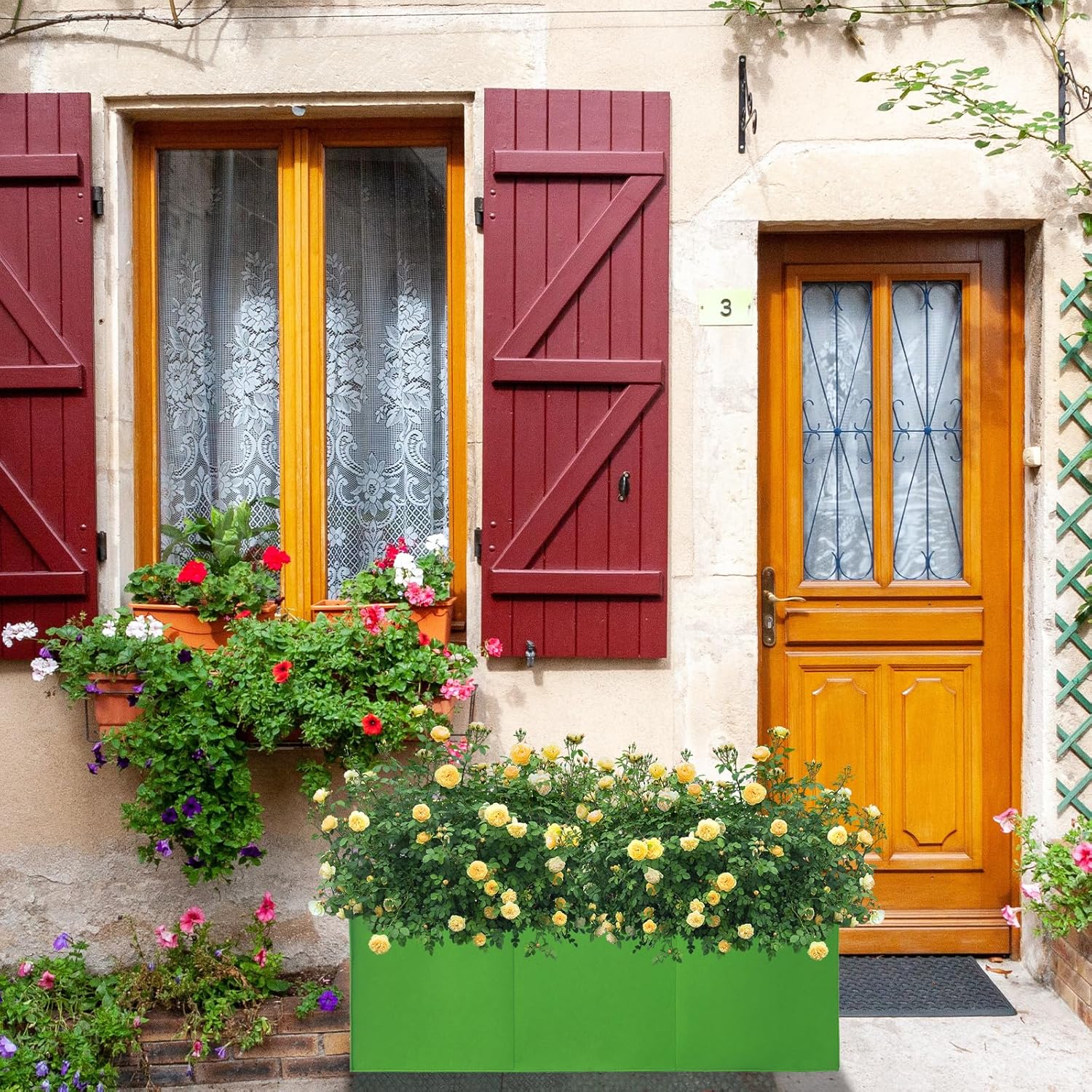 2 Pack Plant Grow Bags, 3 Divided Grids Fabric Raised Planting Bed Rectangle Raised Vegetable Planter Garden Planting Grow Pot Outdoor Planter Box for Vegetables, Flowers, Plants (Green, 120x40x40cm)