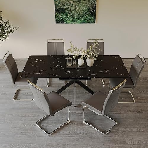 Miniatura 30 de Juego de mesa de comedor moderno para 6, juego de mesa de comedor de cocina expandible, juego de mesa de comedor de mármol sintético, juego de mesa