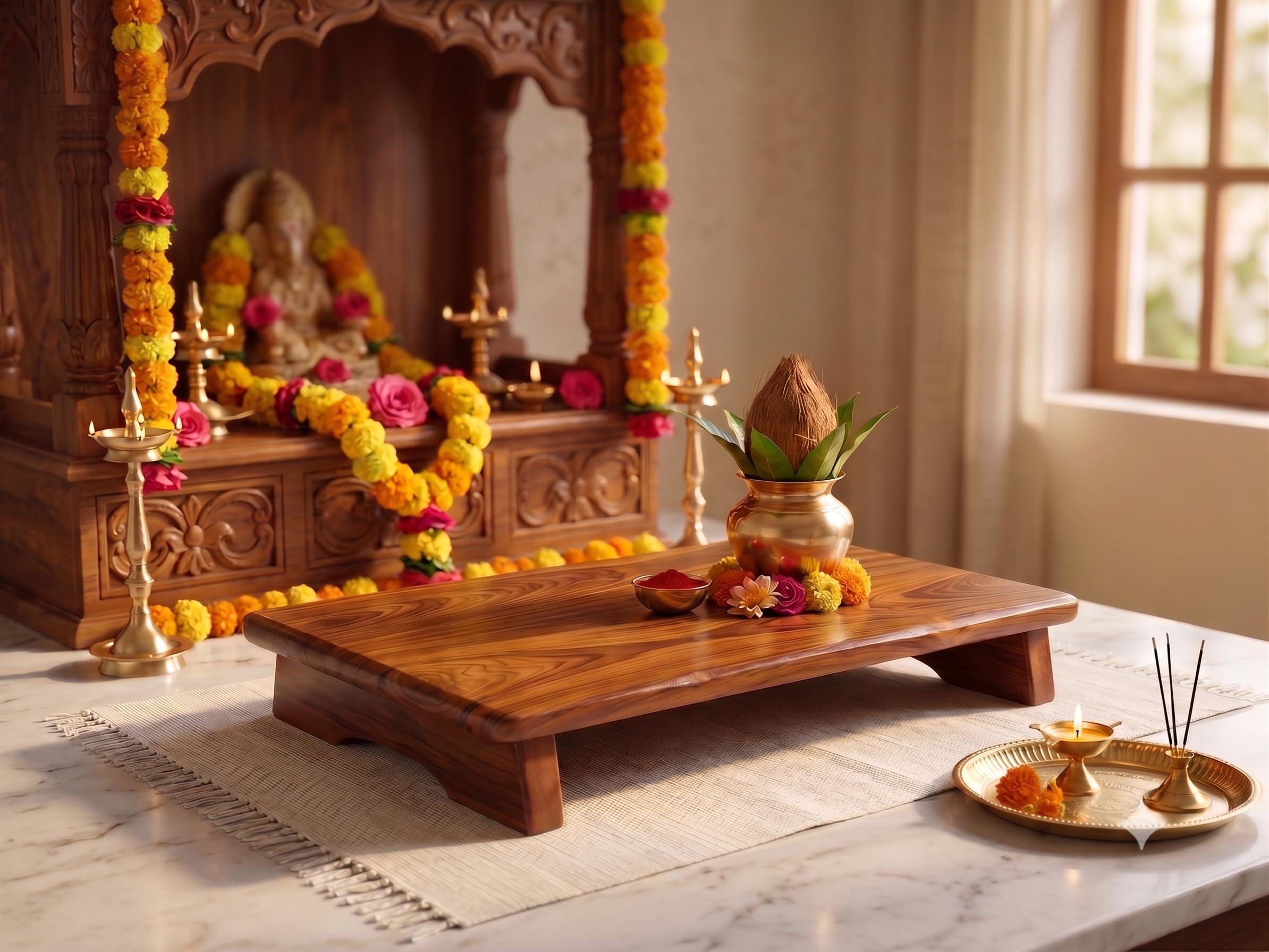 Gajanan Furniture Teak Wood Pooja Asana/Patla/Chowki/bajot for Sitting-image-32
