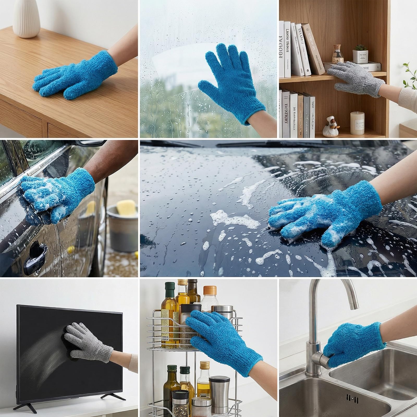 Abeillo 2 Paare Mikrofaser Staubhandschuhe Auto Abstauben Reinigungshandschuh Waschbar Korallenvlies Handschuhe für Küchen Haus Jalousien Lampen Möbel und schwer zugängliche Ecklücken Küche, Haushalt & Wohnen