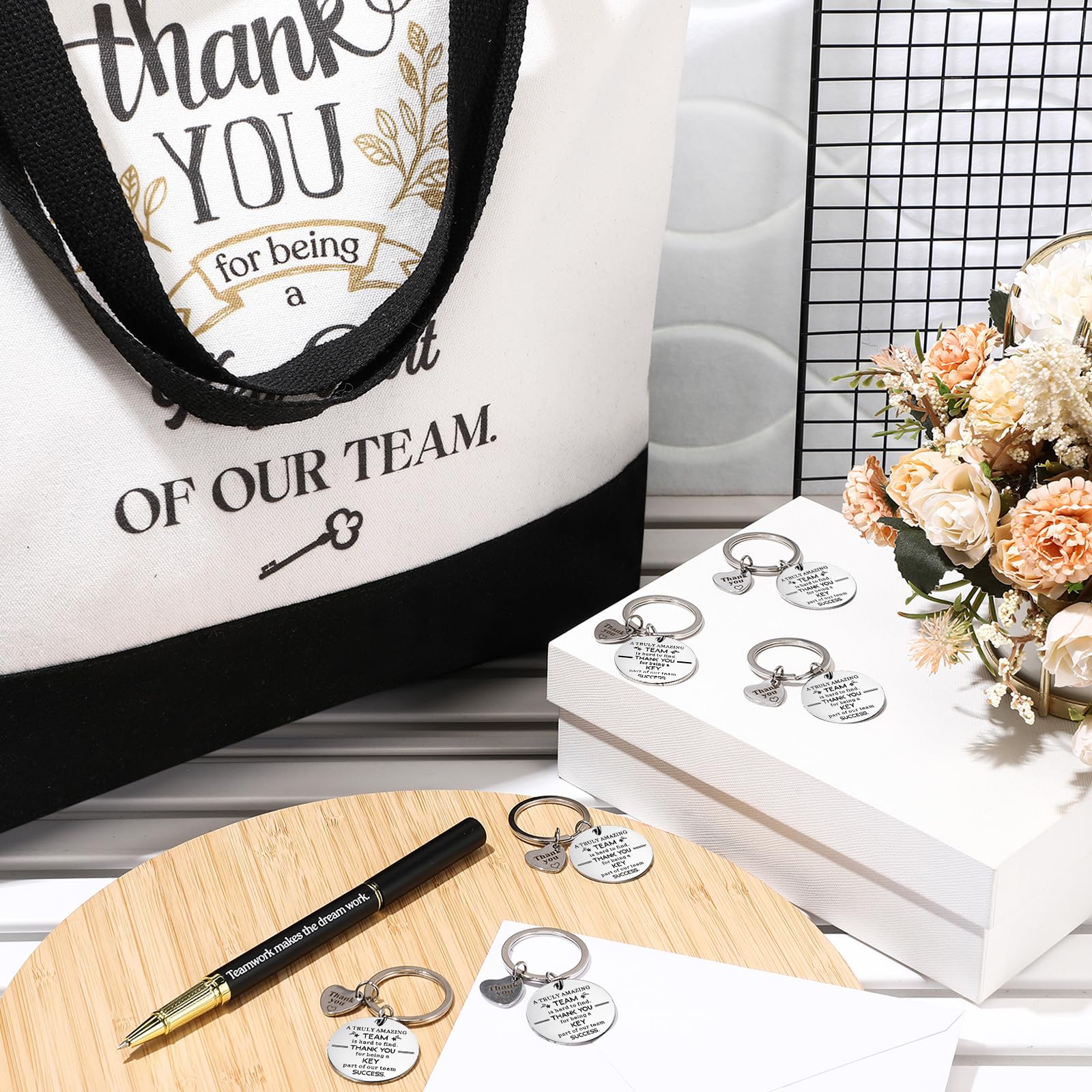 12 Sets Team Appreciation Gifts for Employee Bulk A5 Leather Notebook Canvas Tote Bags Keychain Ballpoint Pens Thank You Appreciation Gifts for Coworkers Staff Teacher Nurse(Classic Color)
